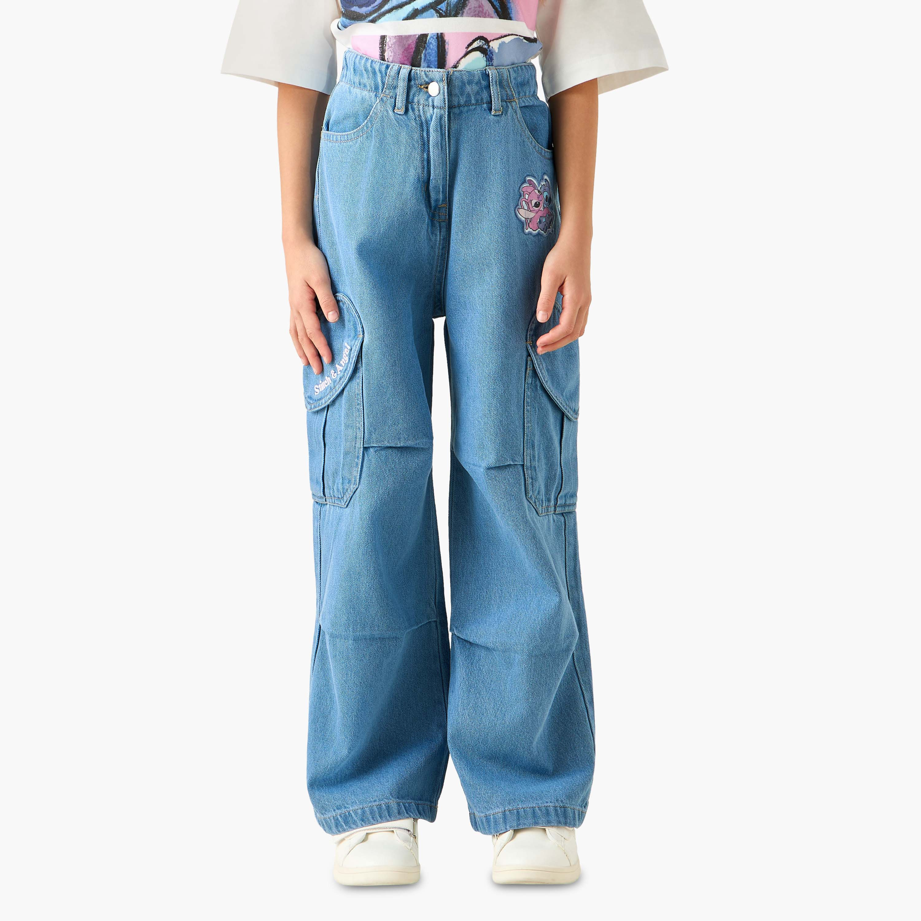 Disney High Waist Jeans with Stitch and Angel Applique-girls-clothing-bottoms-jeansandjeggings-image-1