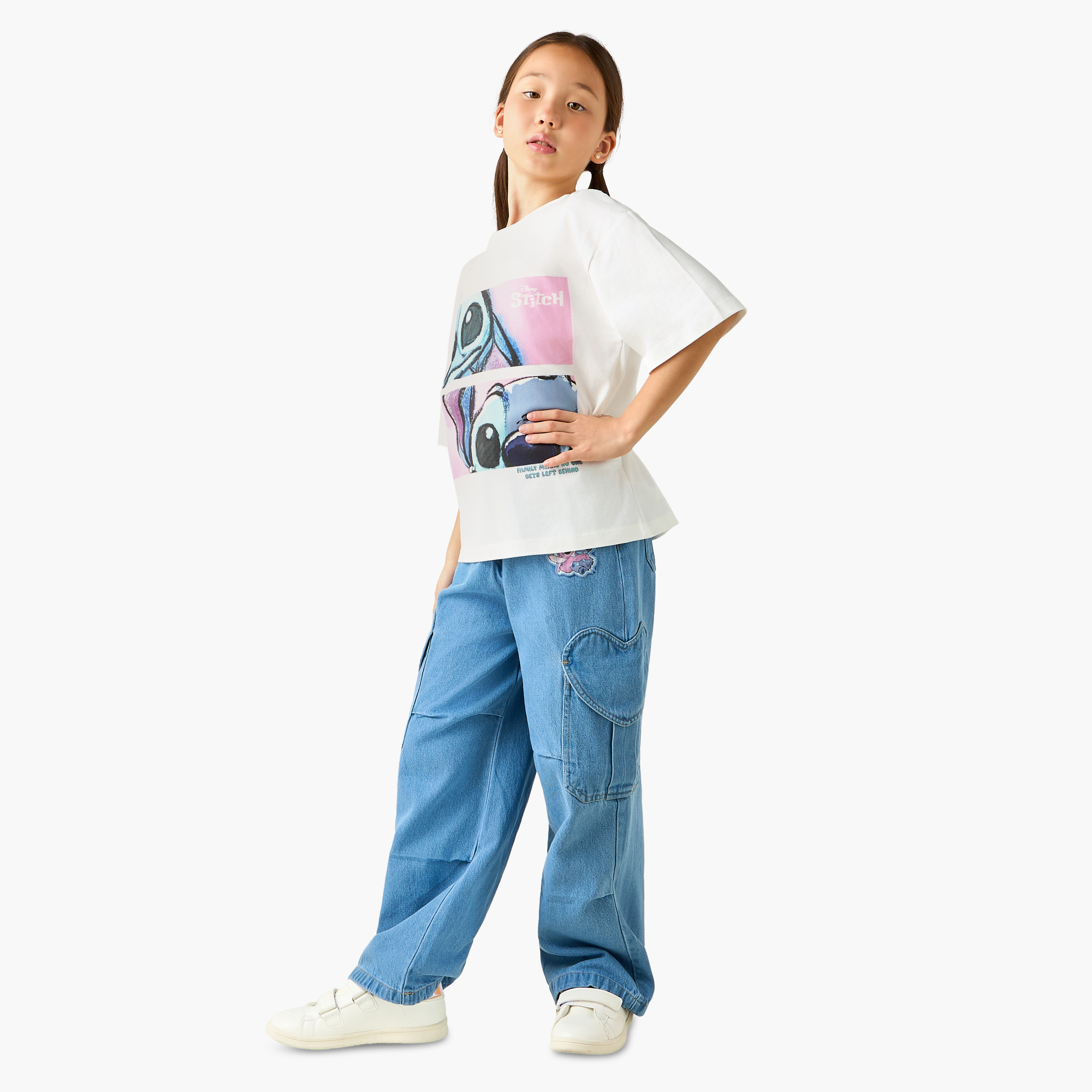 Disney High Waist Jeans with Stitch and Angel Applique-girls-clothing-bottoms-jeansandjeggings-image-2