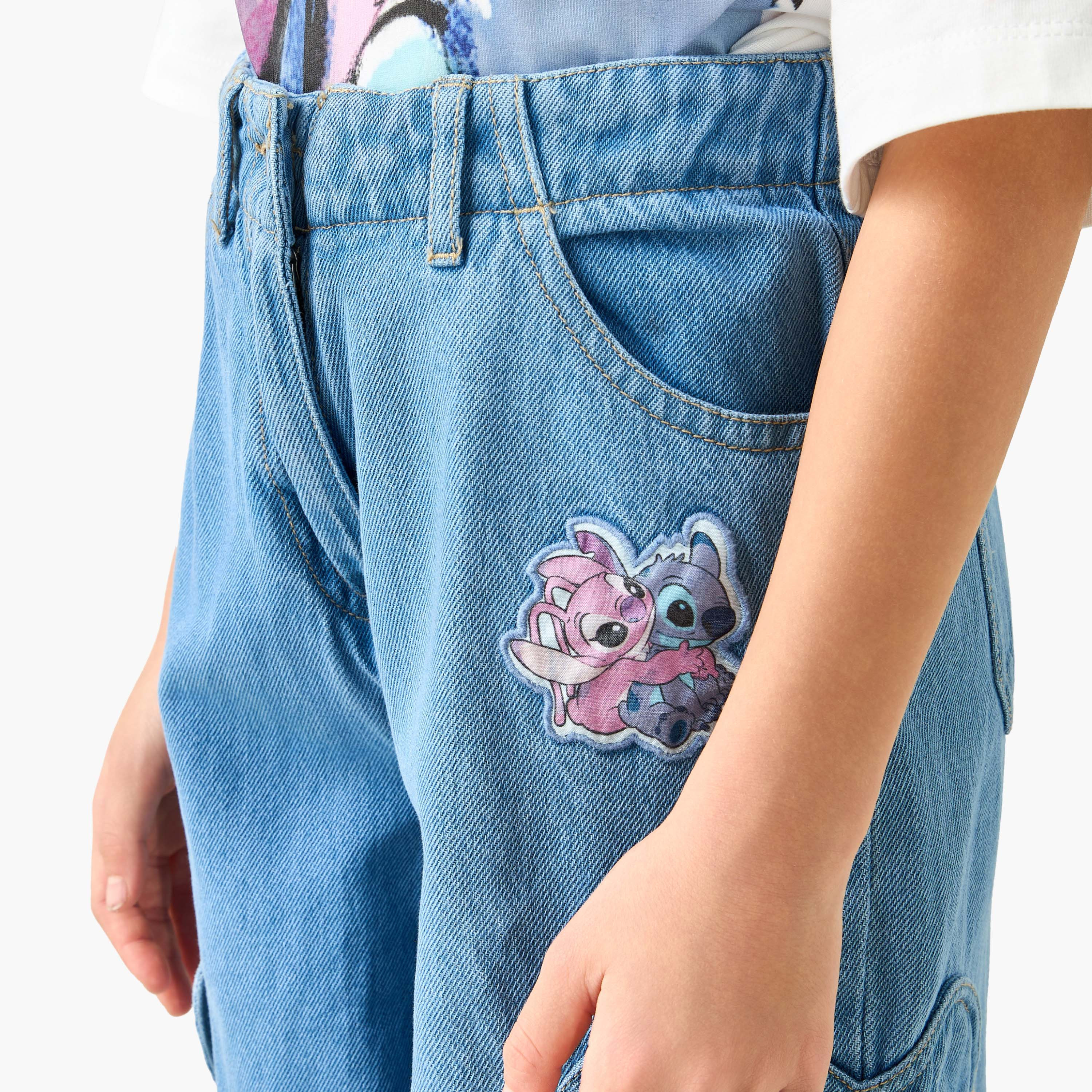 Disney High Waist Jeans with Stitch and Angel Applique-girls-clothing-bottoms-jeansandjeggings-image-4