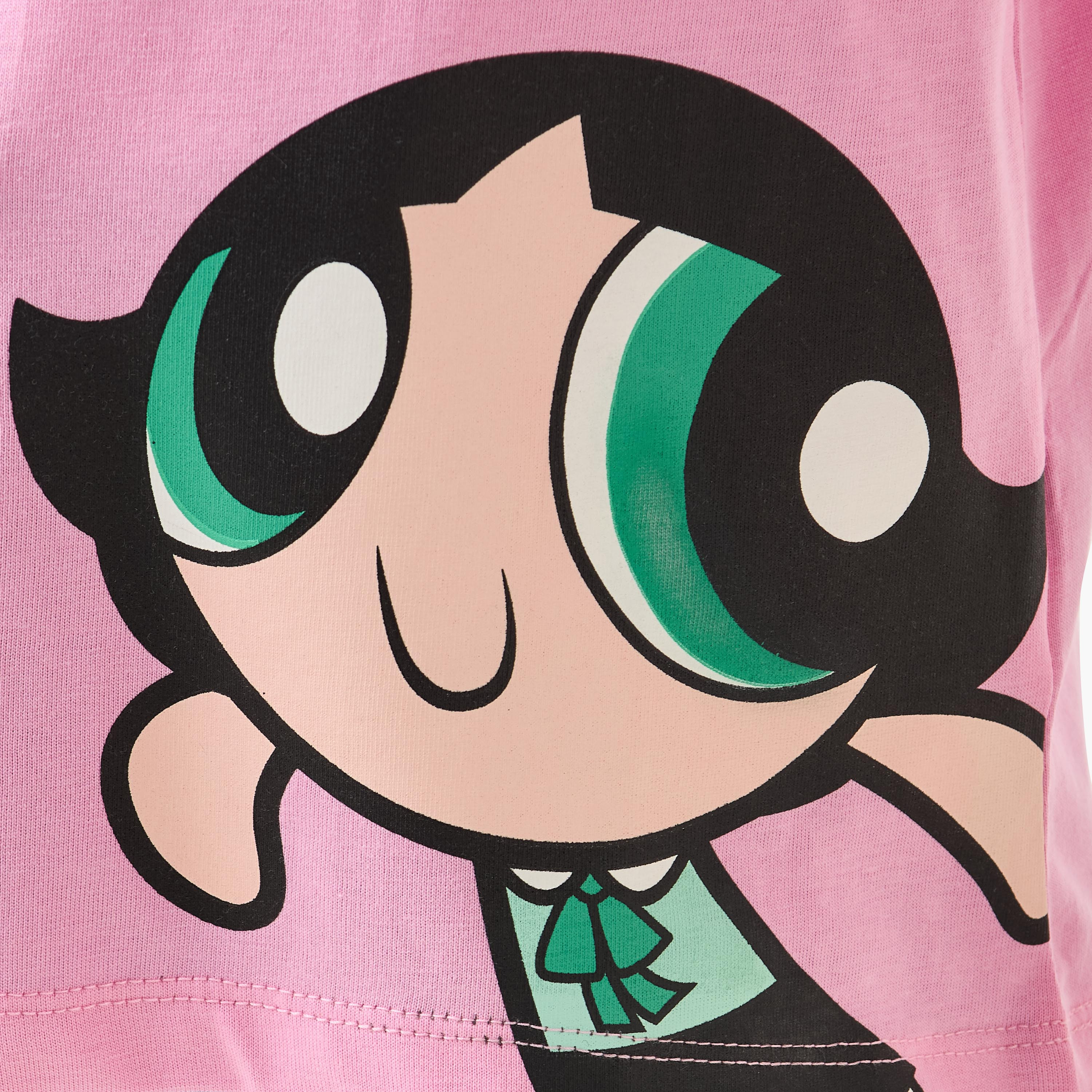 Crew Neck Short Sleeves T-shirt with Powerpuff Girls Sequin Detail-girls-clothing-tshirts-image-5