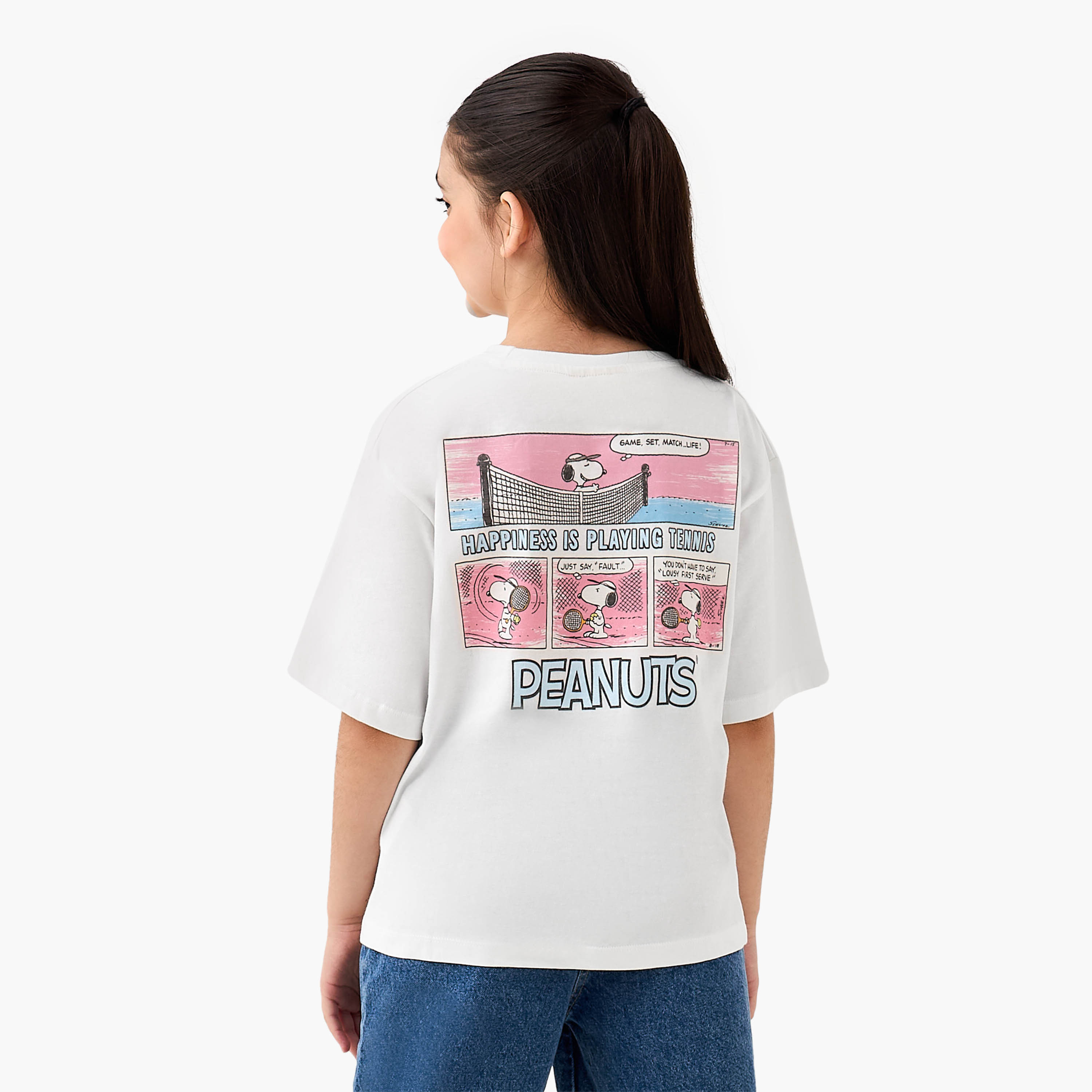 Crew Neck Short Sleeves T-shirt with Snoopy Print-girls-clothing-tshirts-image-3