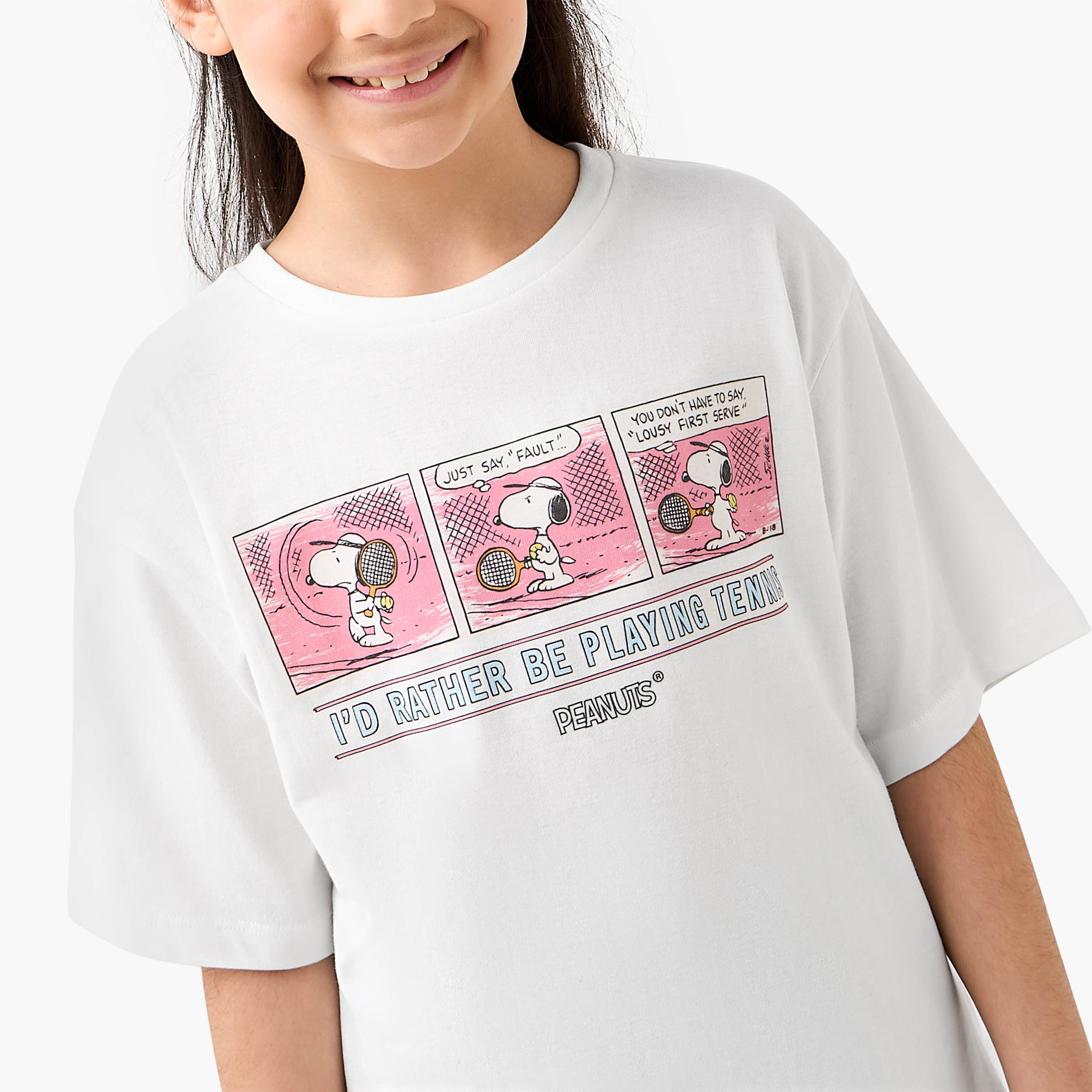 Crew Neck Short Sleeves T-shirt with Snoopy Print-girls-clothing-tshirts-image-4