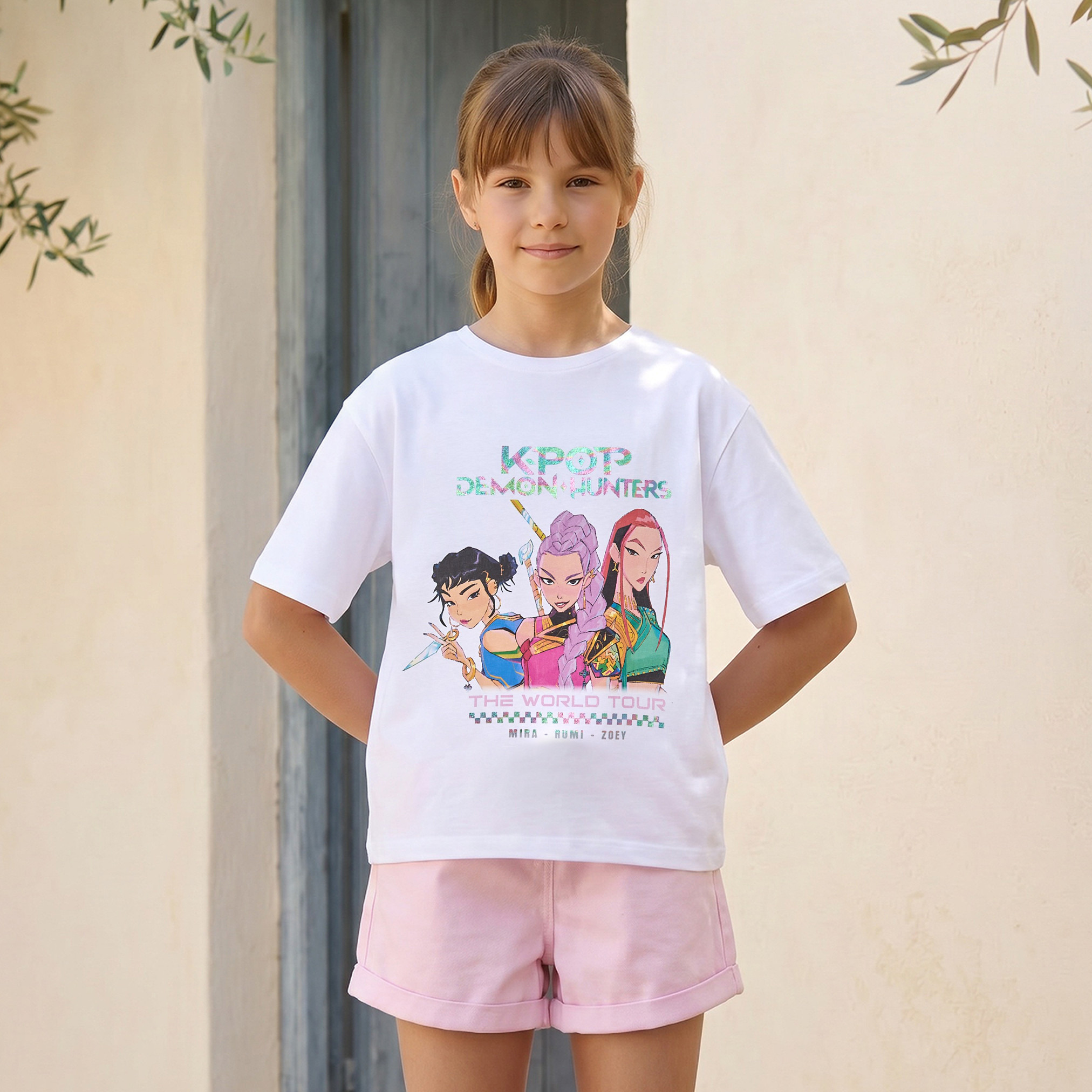 Netflix Crew Neck Short Sleeves T-shirt with K-Pop Demon Hunters Print-girls-clothing-tshirts-image-1
