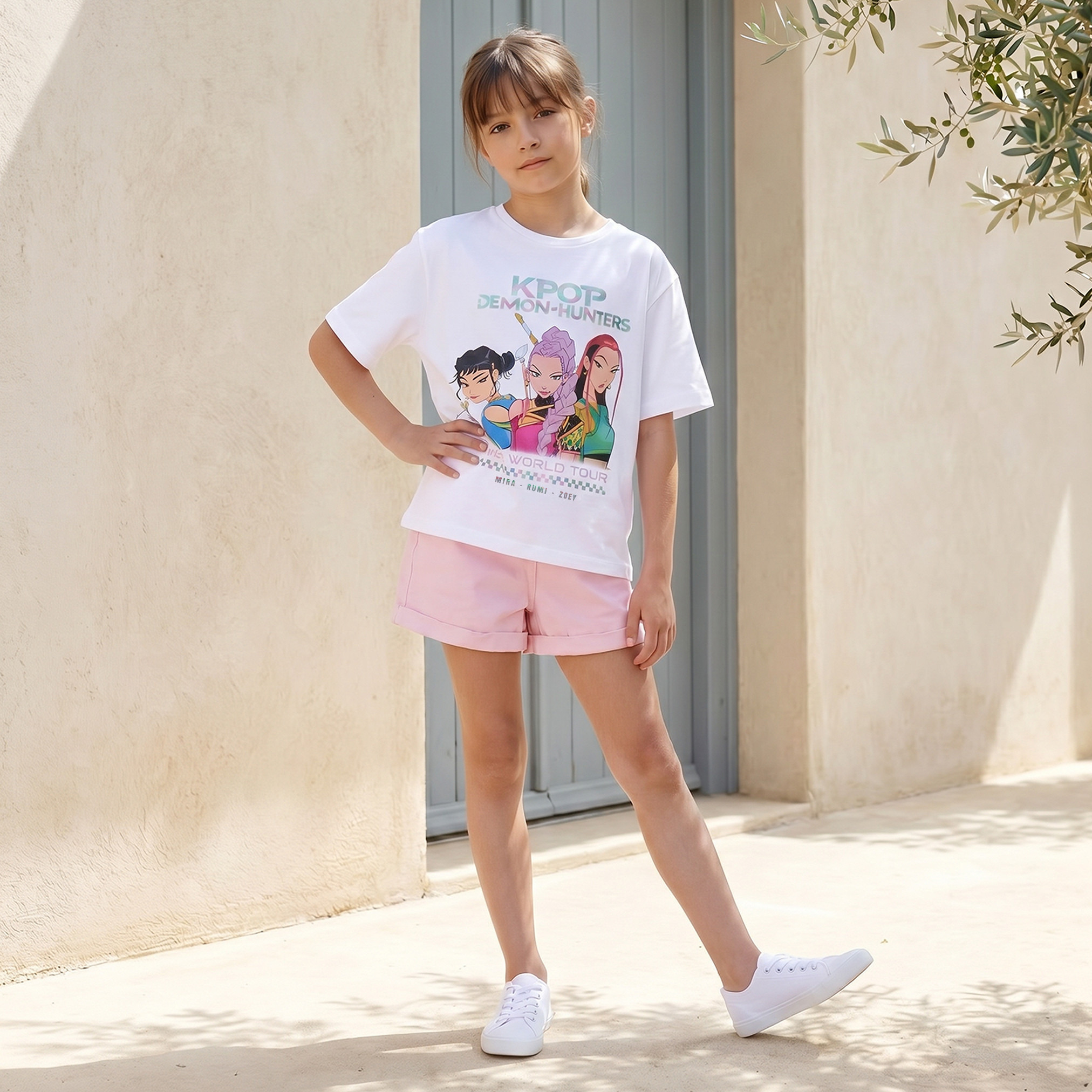 Netflix Crew Neck Short Sleeves T-shirt with K-Pop Demon Hunters Print-girls-clothing-tshirts-image-2