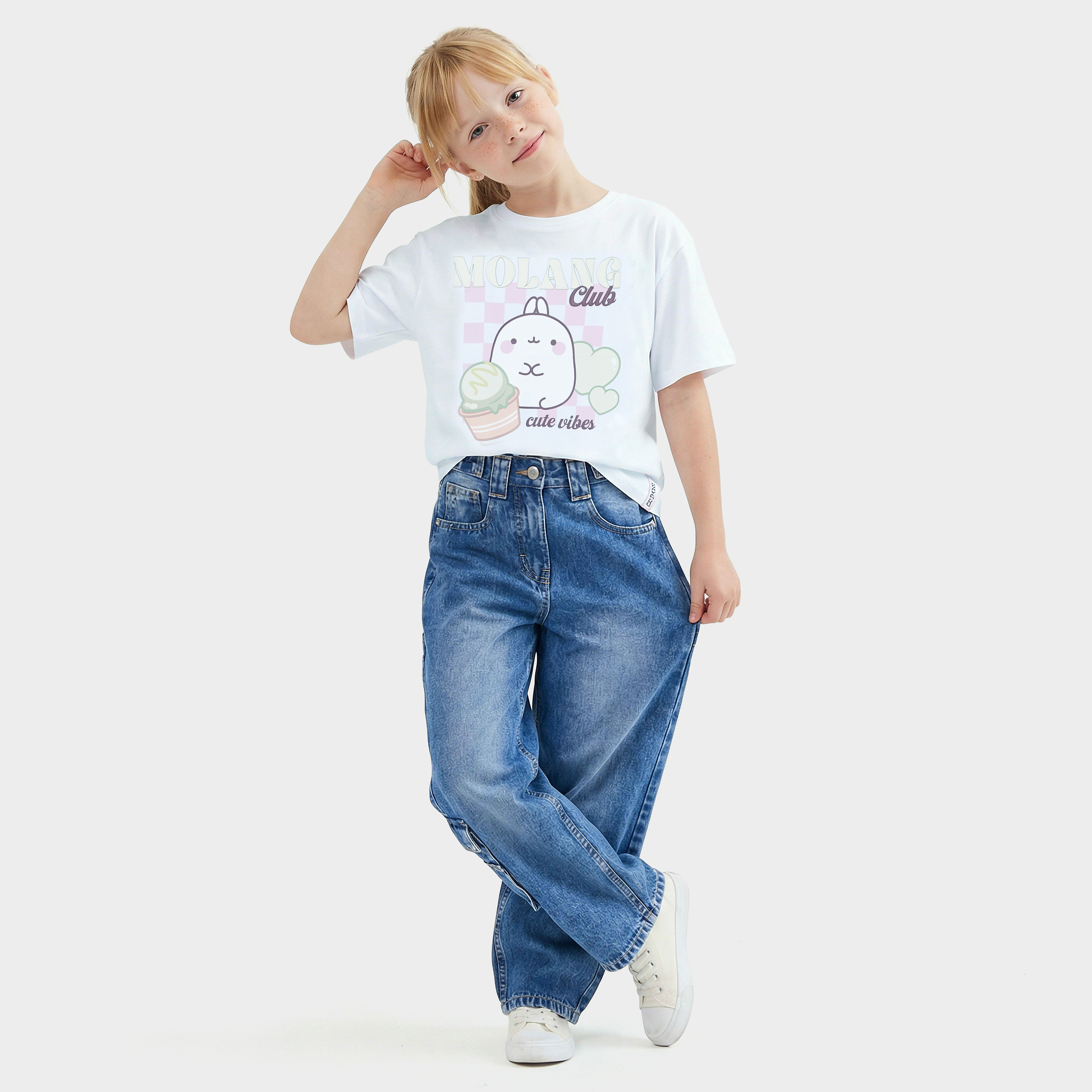 Molang Crew Neck Short Sleeves T-shirt with Graphic Print-girls-clothing-tshirts-image-2