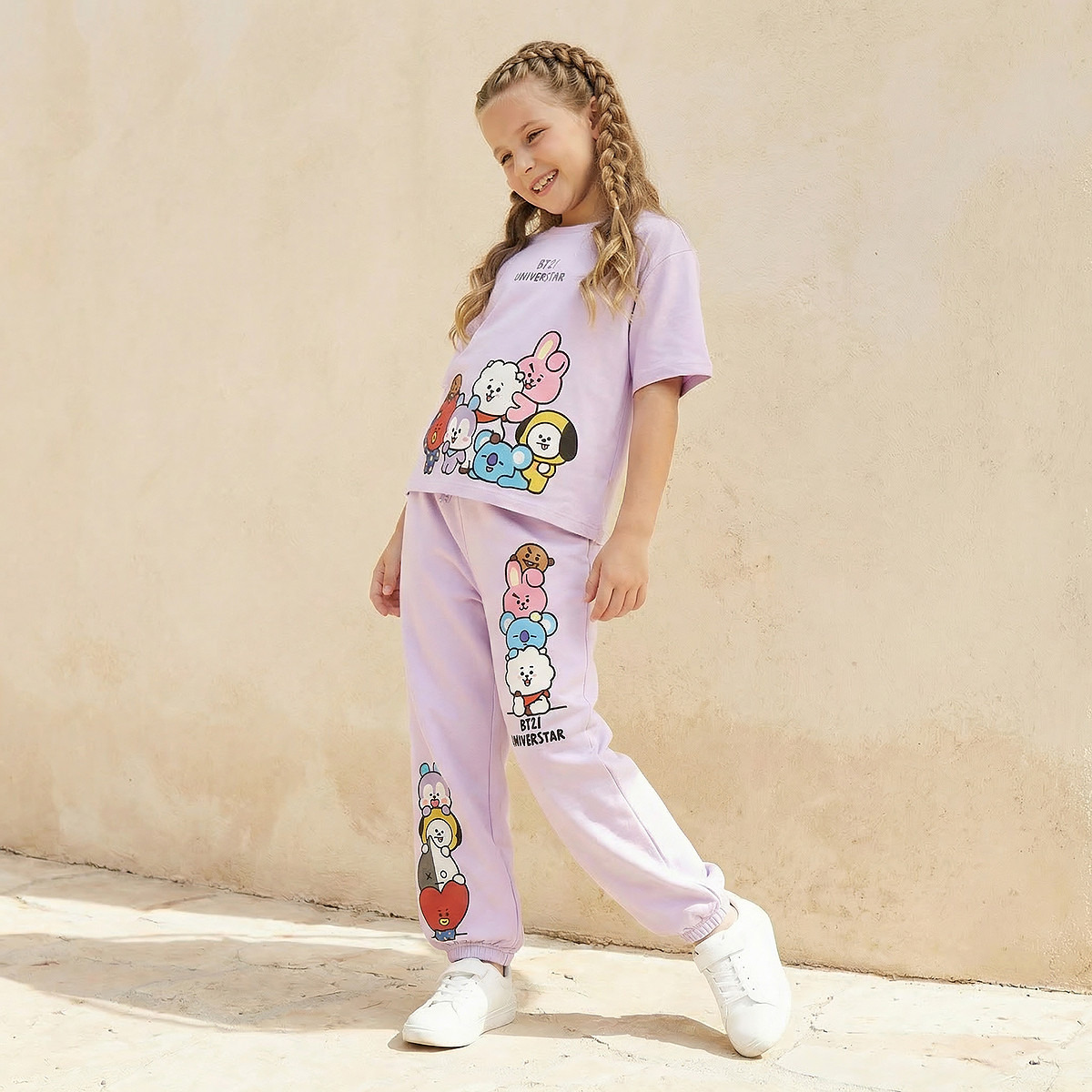 Crew Neck Short Sleeves T-shirt with BT21 Print-girls-clothing-tshirts-image-2