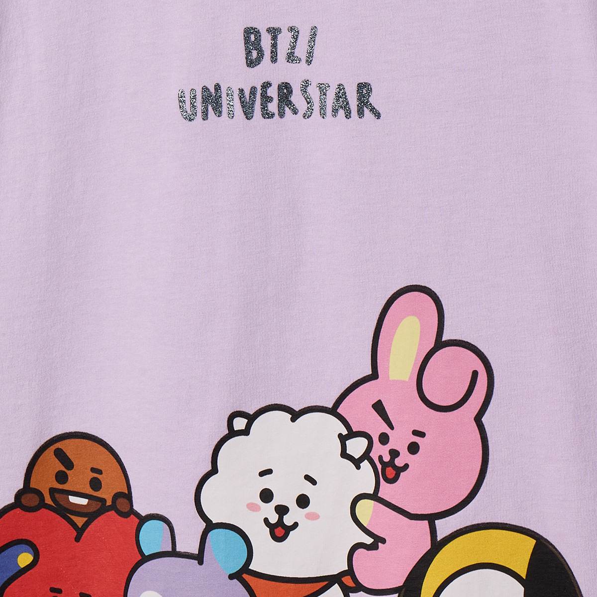 Crew Neck Short Sleeves T-shirt with BT21 Print-girls-clothing-tshirts-image-4