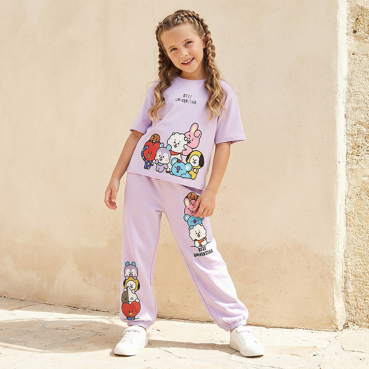 Crew Neck Short Sleeves T-shirt with BT21 Print-girls-clothing-tshirts-image-5