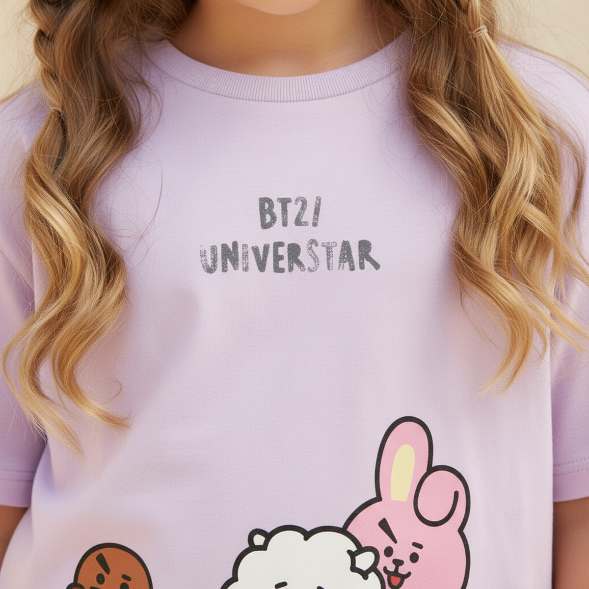 Crew Neck Short Sleeves T-shirt with BT21 Print-girls-clothing-tshirts-image-6