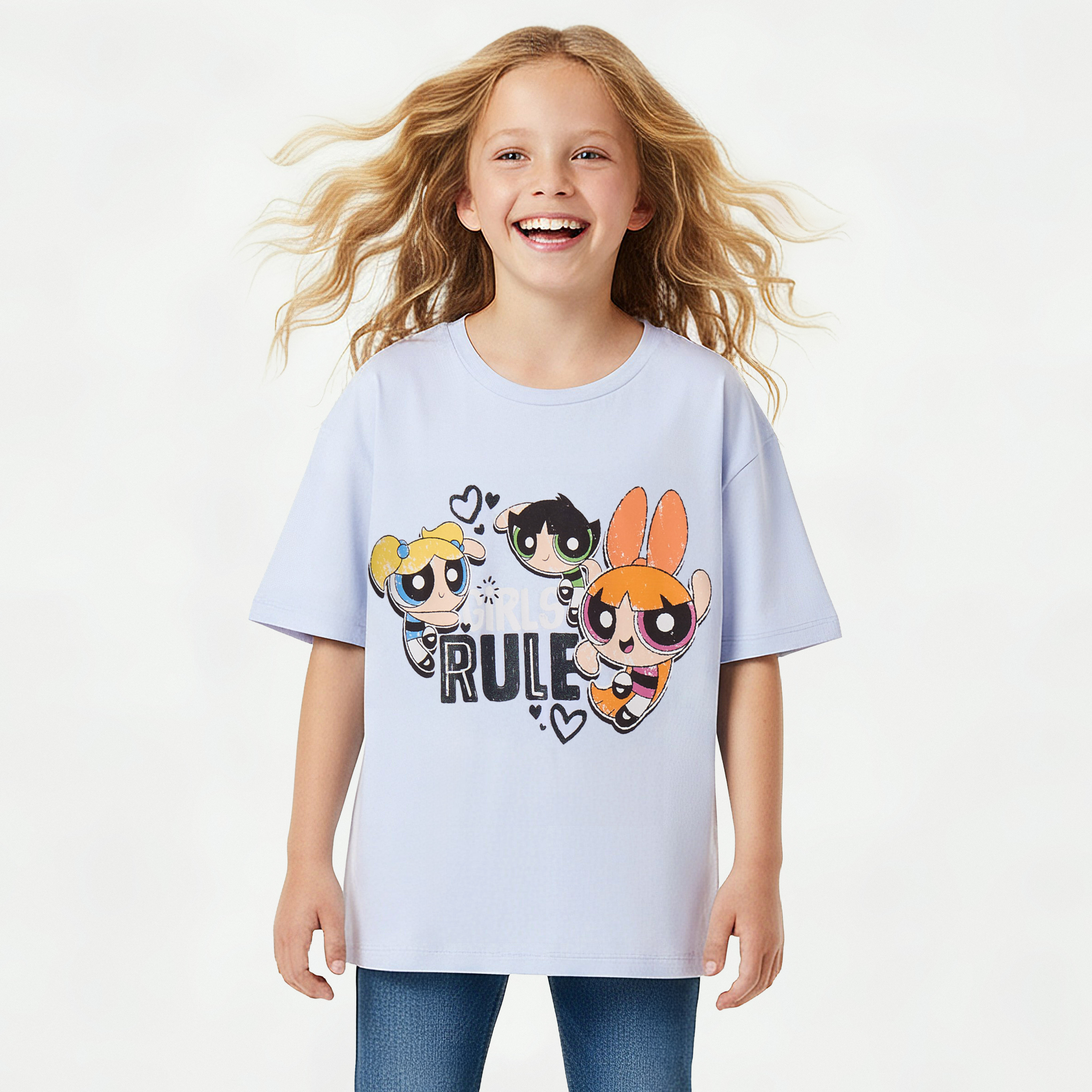 Crew Neck Short Sleeves T-shirt with Powerpuff Girls Print-girls-clothing-tshirts-image-1