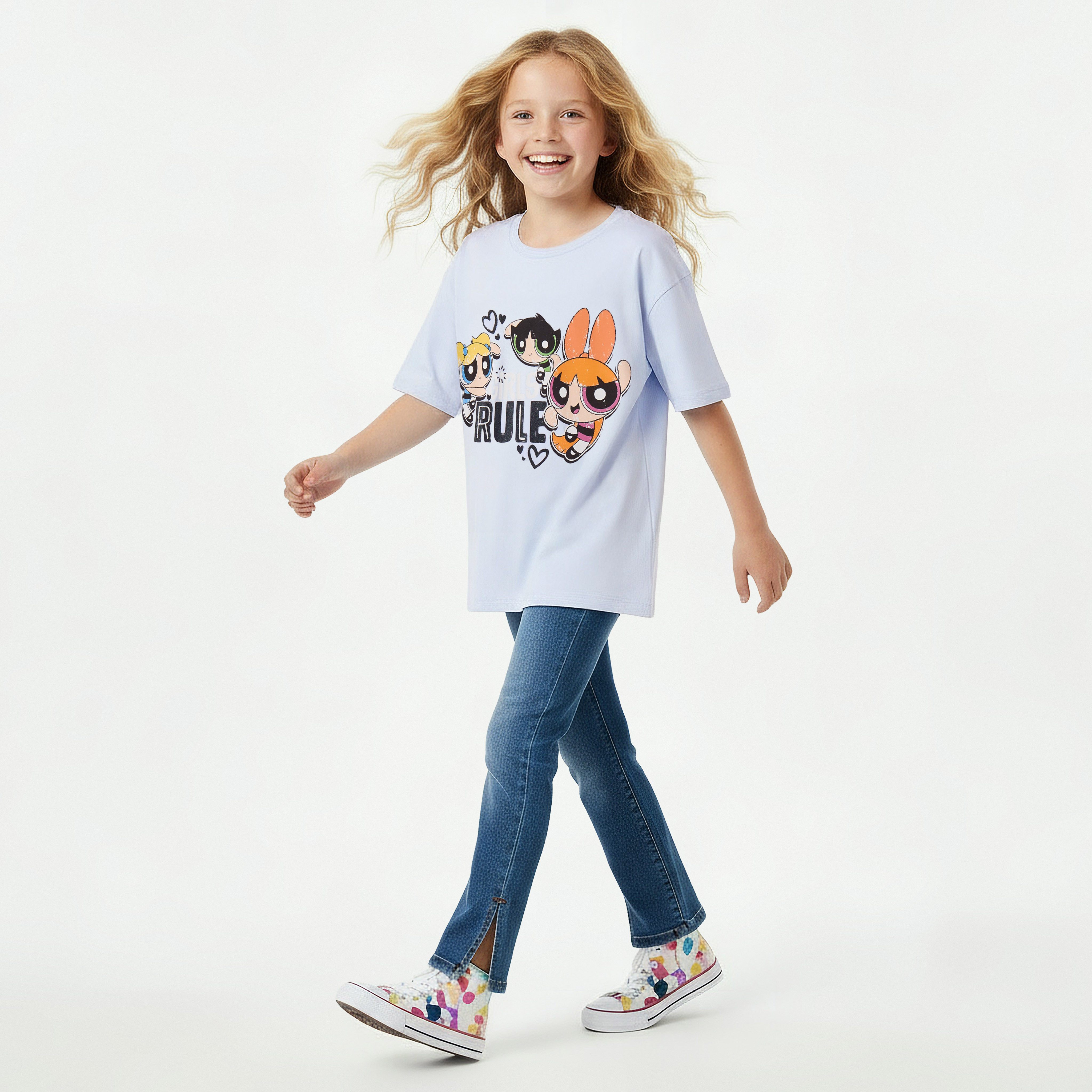 Crew Neck Short Sleeves T-shirt with Powerpuff Girls Print-girls-clothing-tshirts-image-2