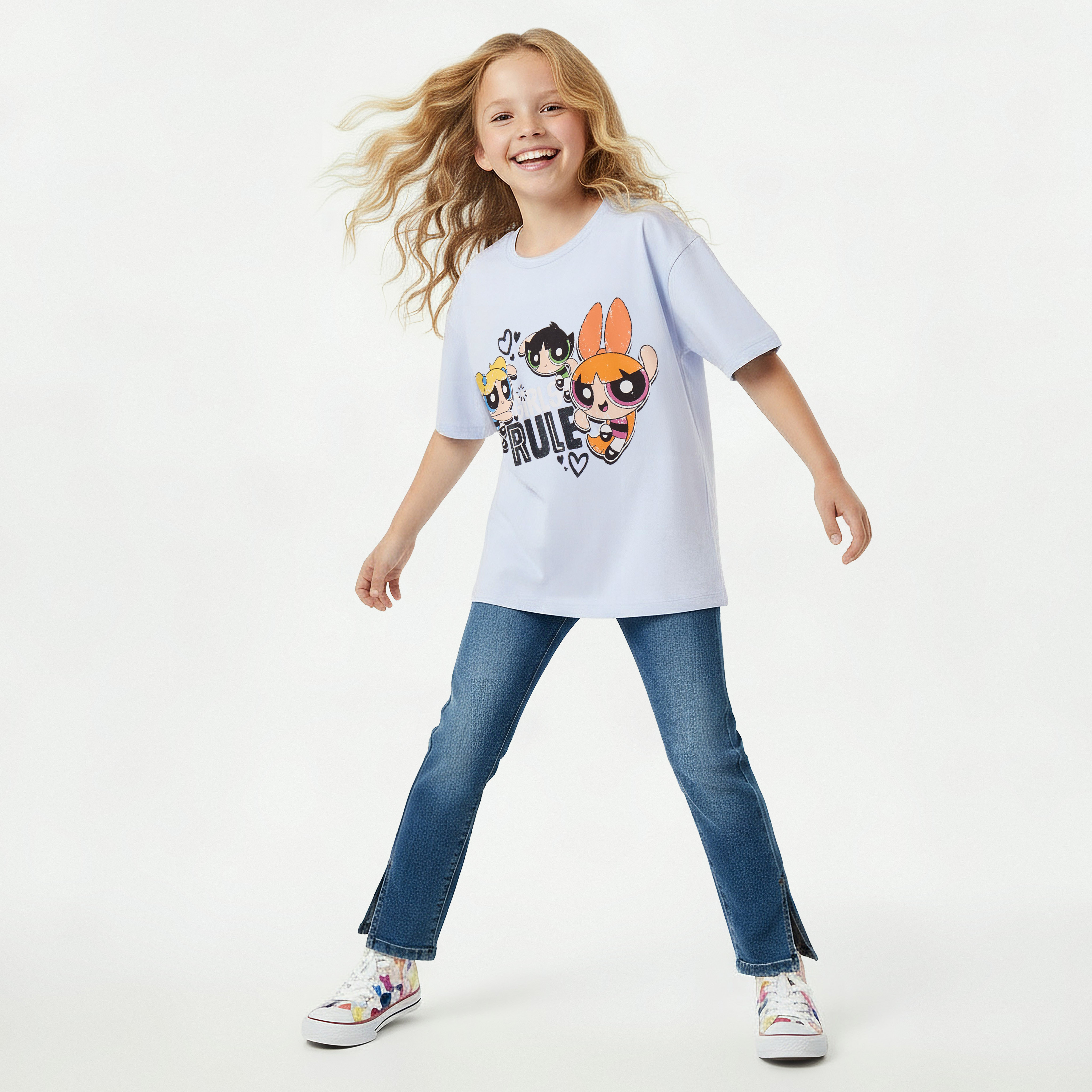 Crew Neck Short Sleeves T-shirt with Powerpuff Girls Print-girls-clothing-tshirts-image-5