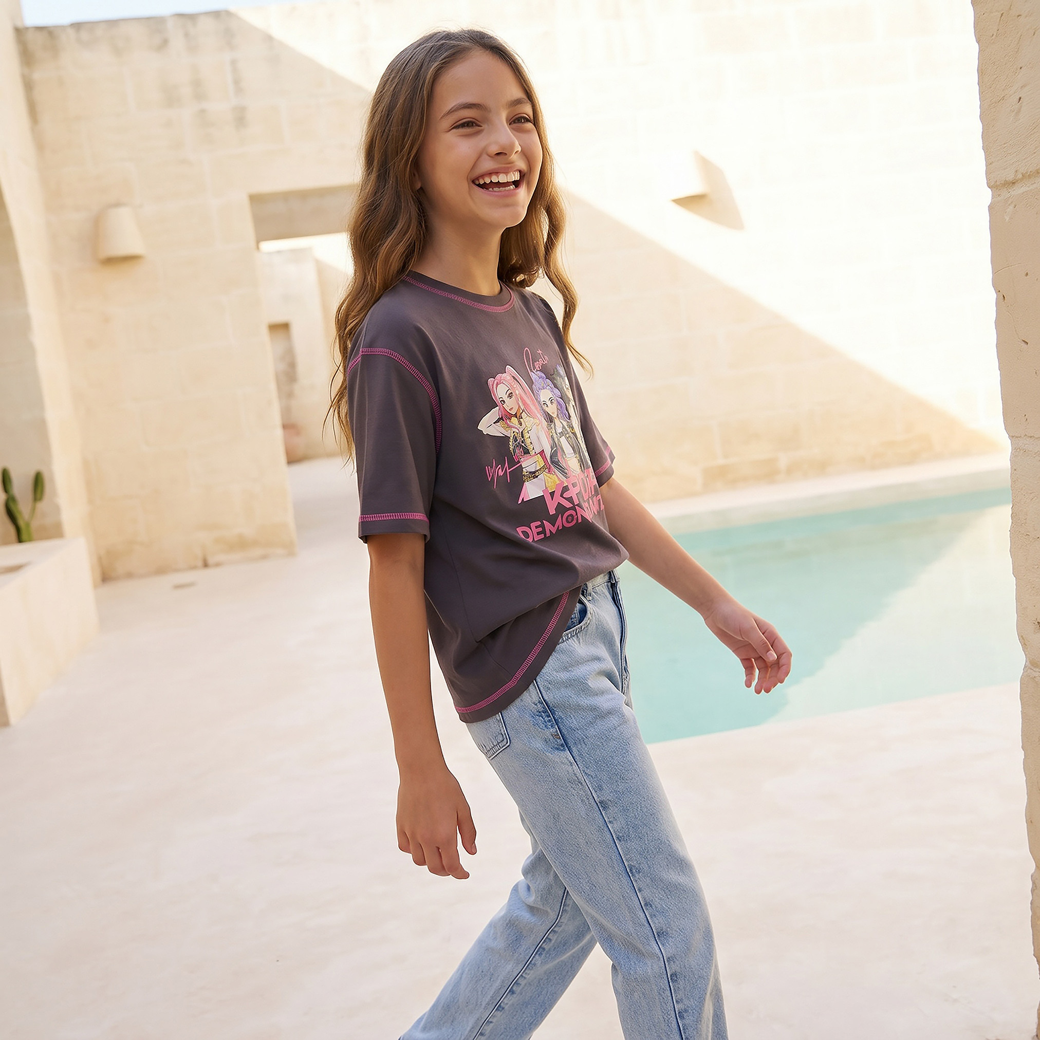 Netflix Round Neck Short Sleeves T-shirt with KPop Demon Hunters Print-girls-clothing-tshirts-image-5