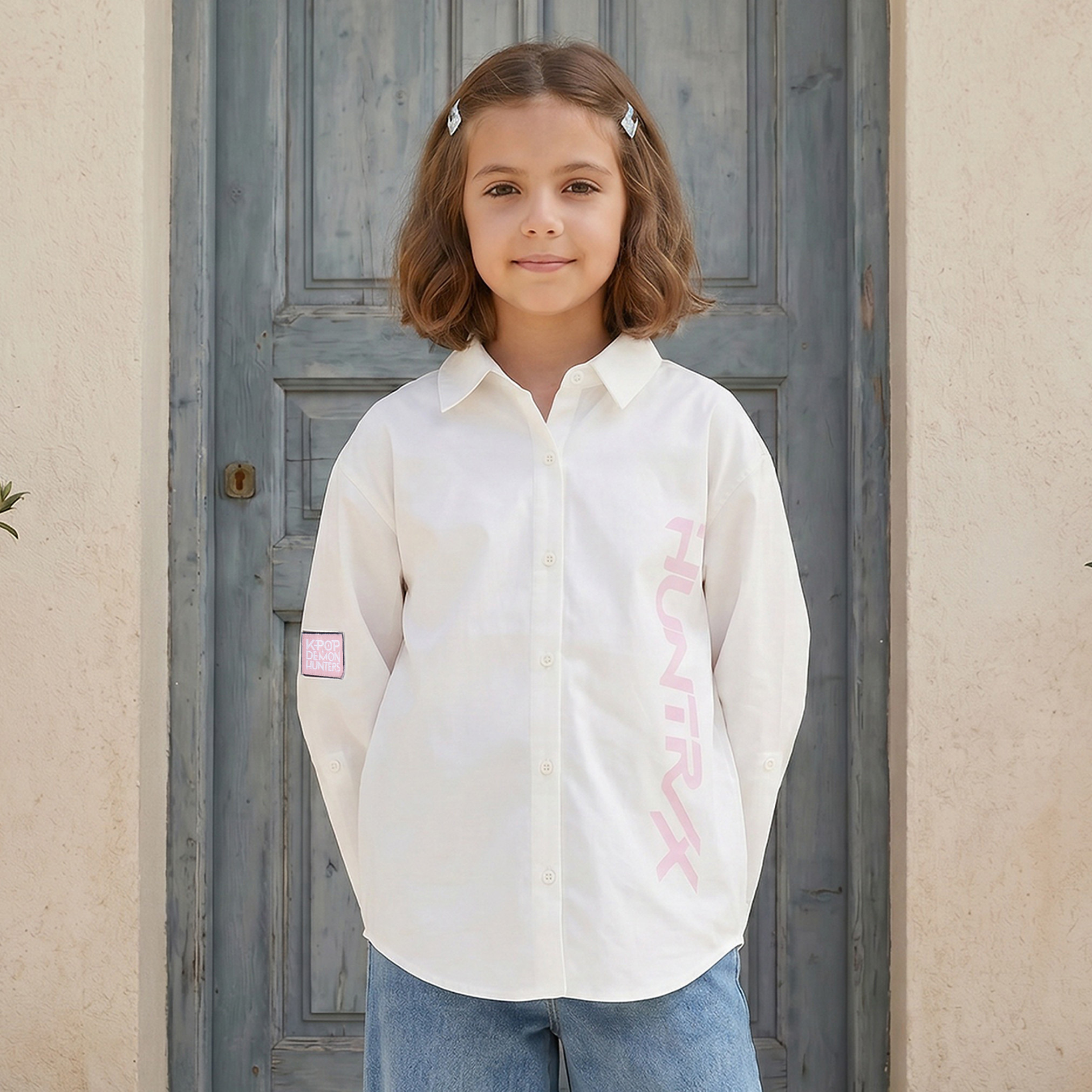 Netflix Collared Long Sleeves Shirt with KPop Demon Hunters Print-girls-clothing-blousesandshirts-image-1