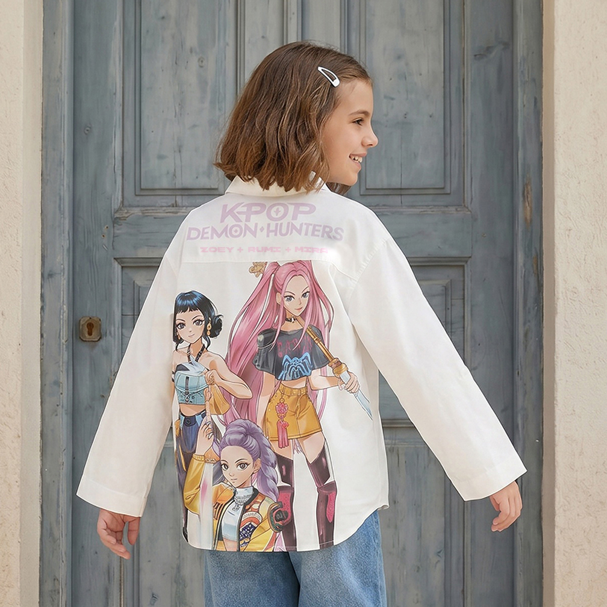 Netflix Collared Long Sleeves Shirt with KPop Demon Hunters Print-girls-clothing-blousesandshirts-image-3