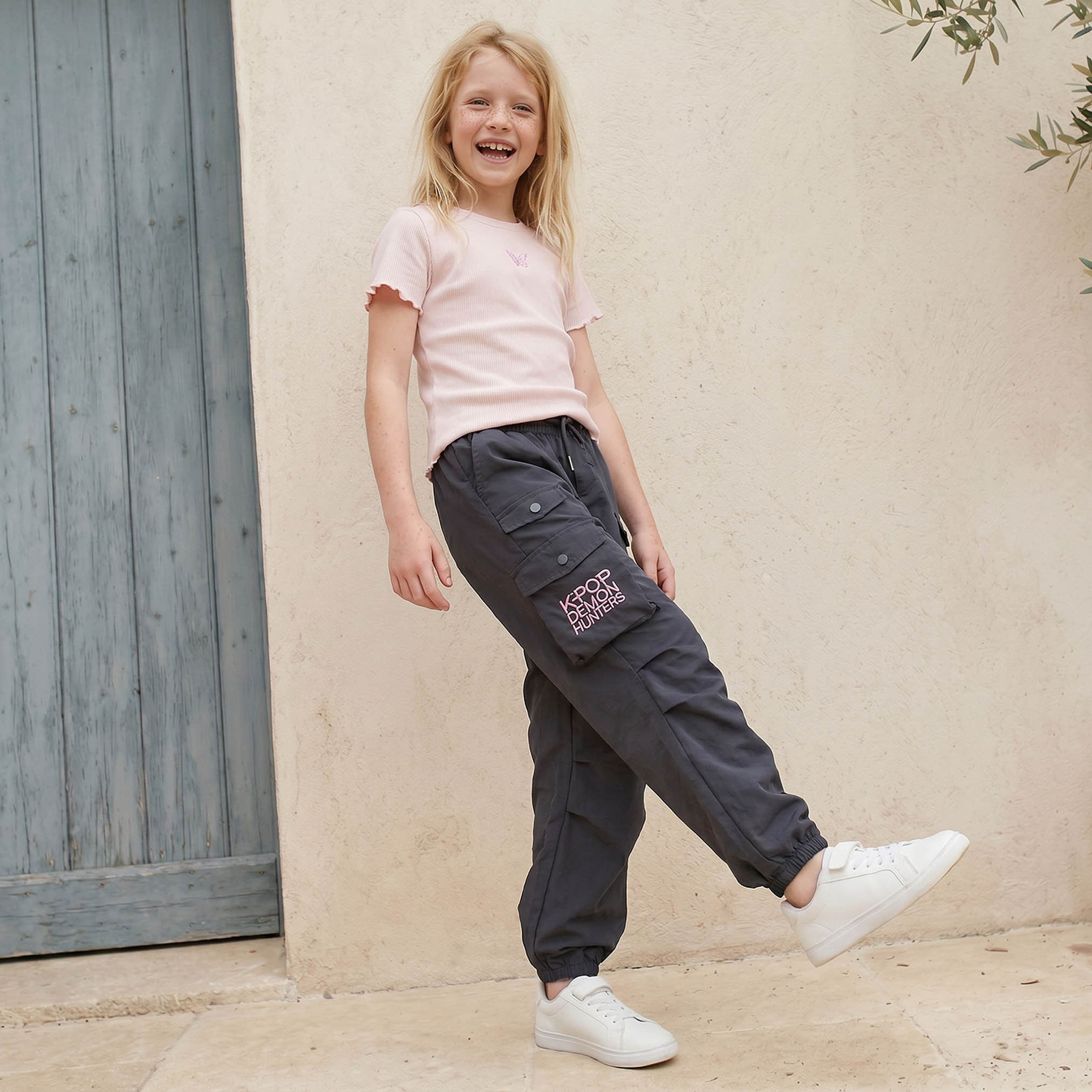 Netflix Cargo Pants with KPop Demon Hunters Embroidery- Elasticated Drawstring-girls-clothing-bottoms-trousers-image-2