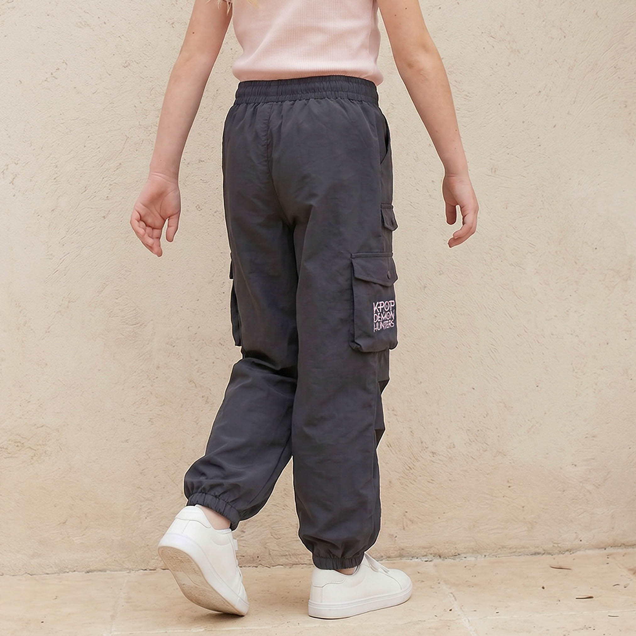 Netflix Cargo Pants with KPop Demon Hunters Embroidery- Elasticated Drawstring-girls-clothing-bottoms-trousers-image-3