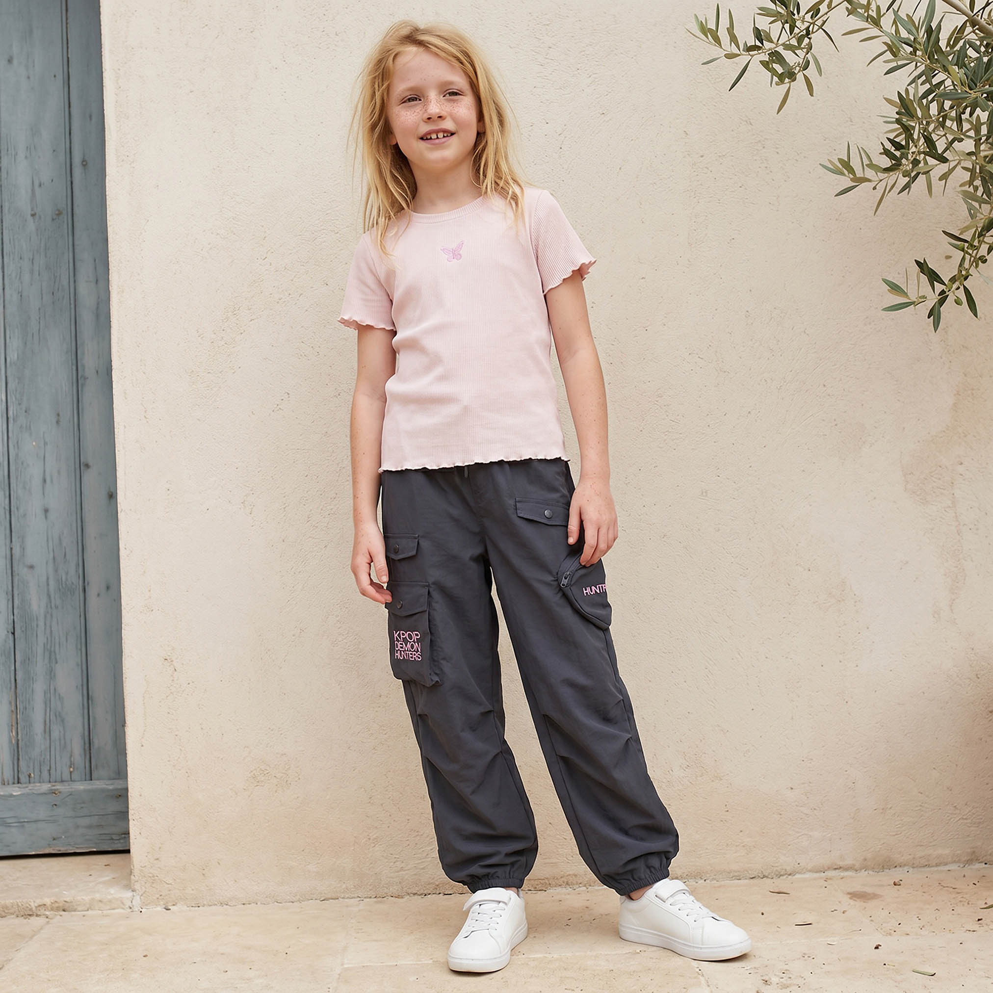 Netflix Cargo Pants with KPop Demon Hunters Embroidery- Elasticated Drawstring-girls-clothing-bottoms-trousers-image-5