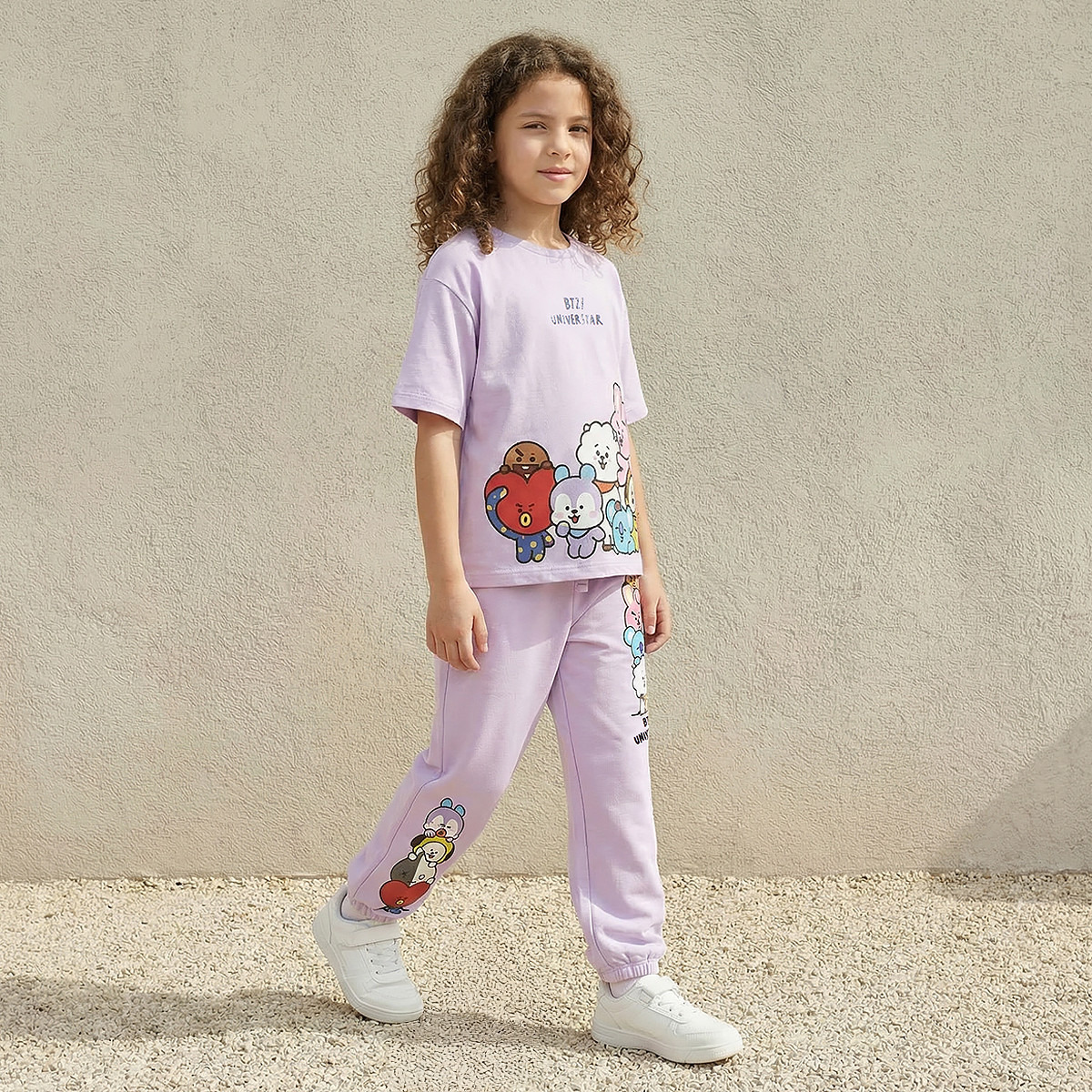 Elasticated Drawstring Waist Joggers with BT21 Print-girls-clothing-bottoms-joggersandtrackpants-image-1