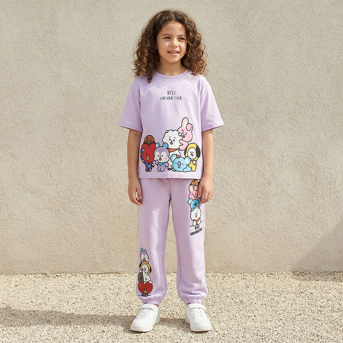 Elasticated Drawstring Waist Joggers with BT21 Print-girls-clothing-bottoms-joggersandtrackpants-image-2