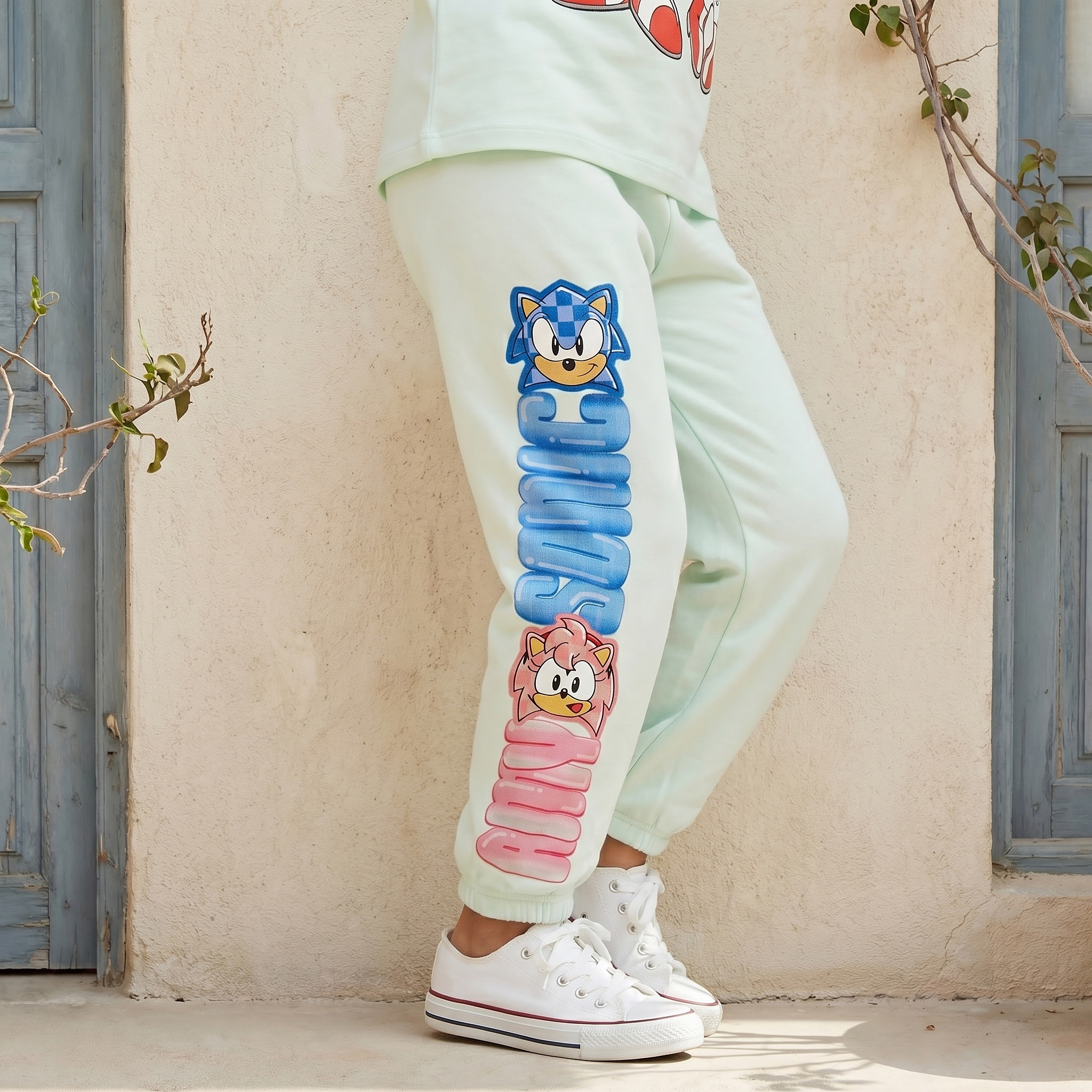 SEGA Elasticated Drawstring Waist Joggers with Sonic and Amy Print-girls-clothing-bottoms-joggersandtrackpants-image-1