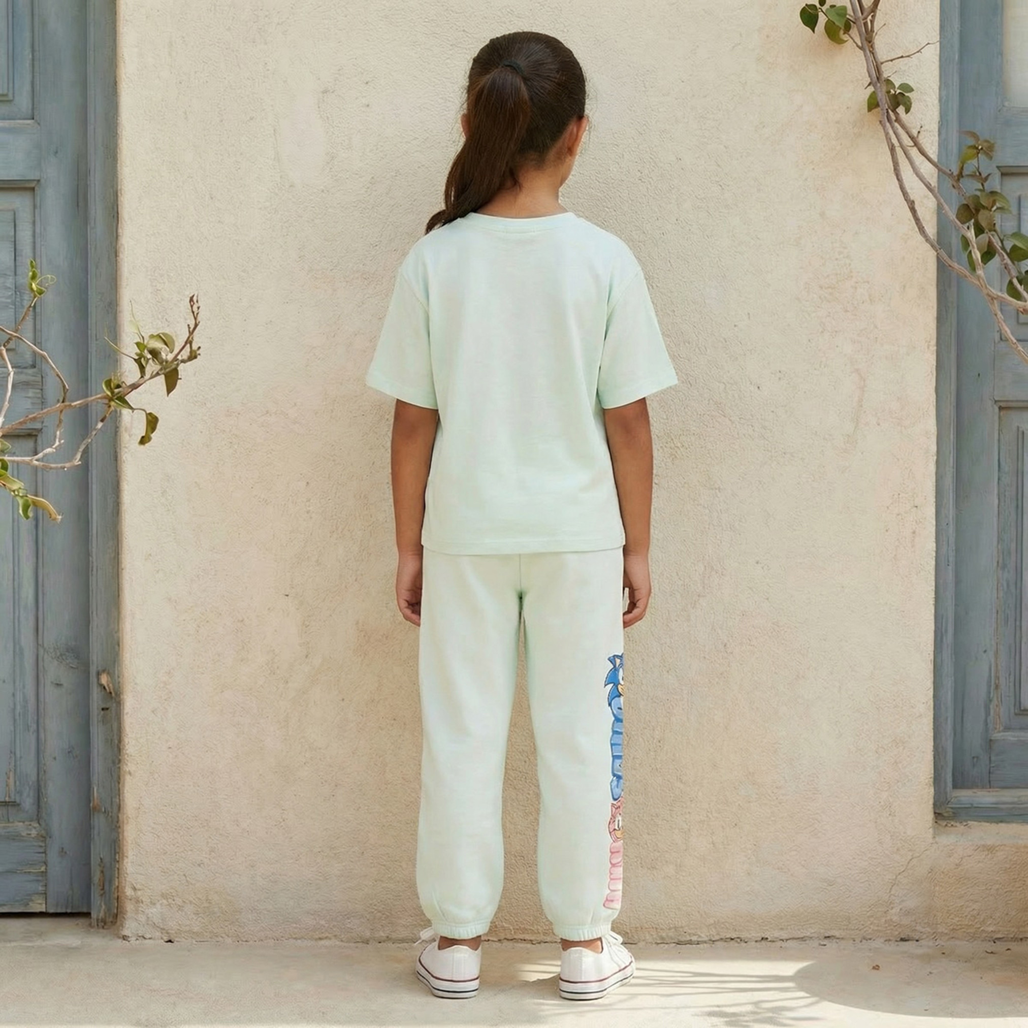 SEGA Elasticated Drawstring Waist Joggers with Sonic and Amy Print-girls-clothing-bottoms-joggersandtrackpants-image-3