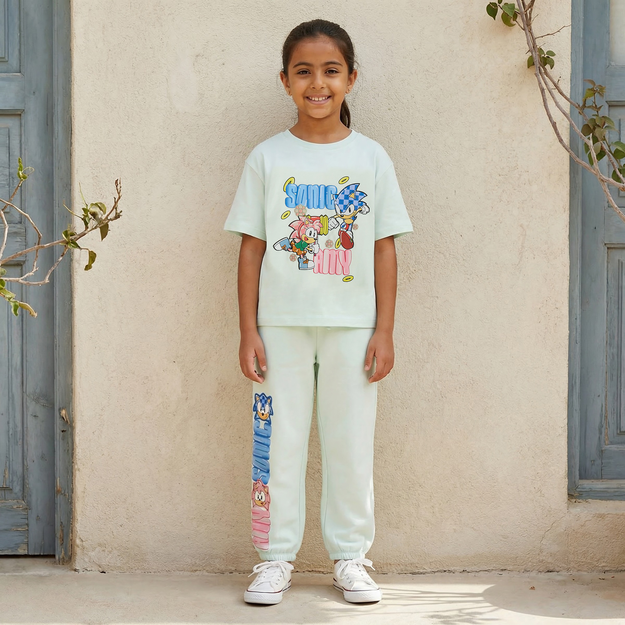 SEGA Elasticated Drawstring Waist Joggers with Sonic and Amy Print-girls-clothing-bottoms-joggersandtrackpants-image-5