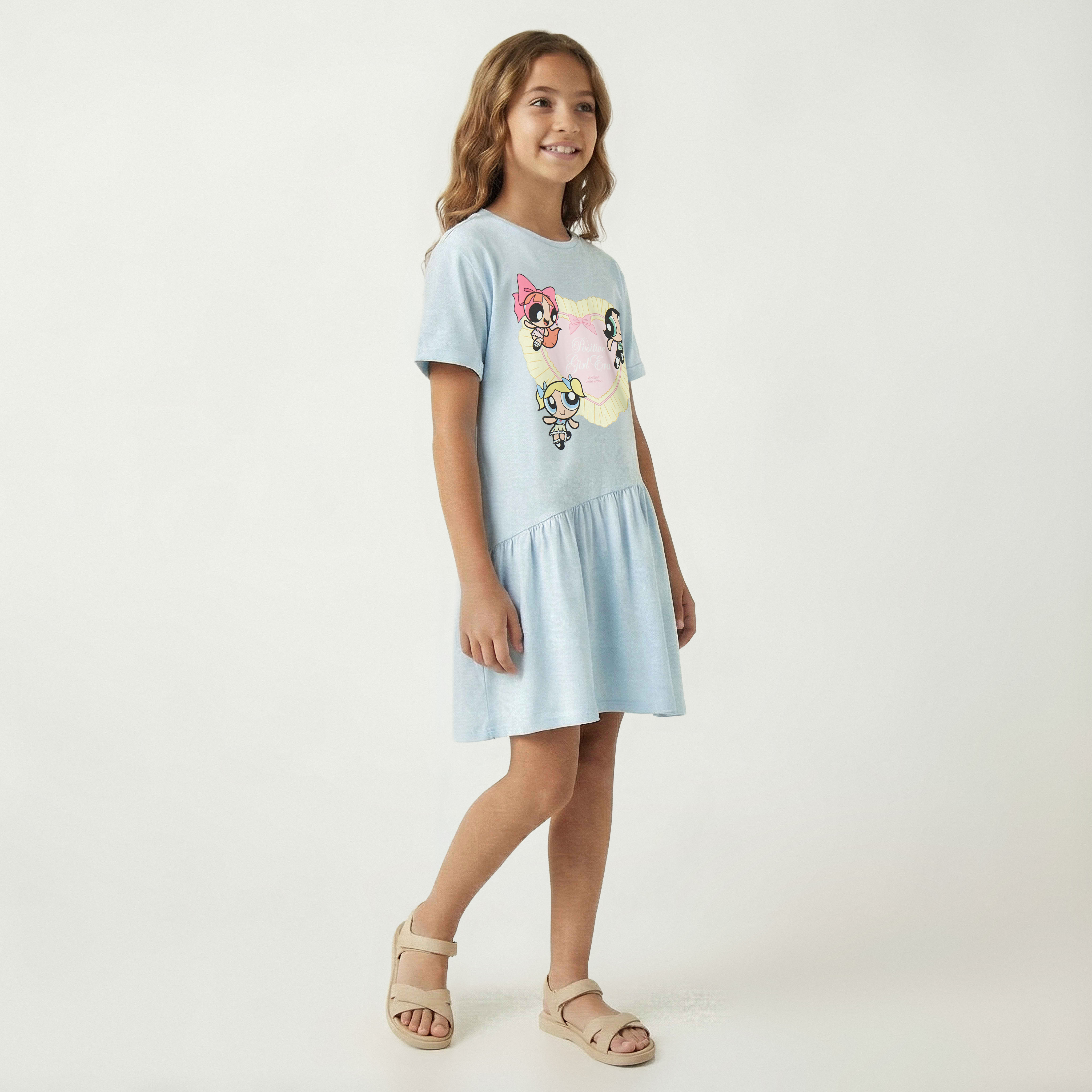 فستان بياقة مستديرة وأكمام قصيرة وطبعات فتيات القوة-girls-clothing-dressesandjumpsuits-image-2
