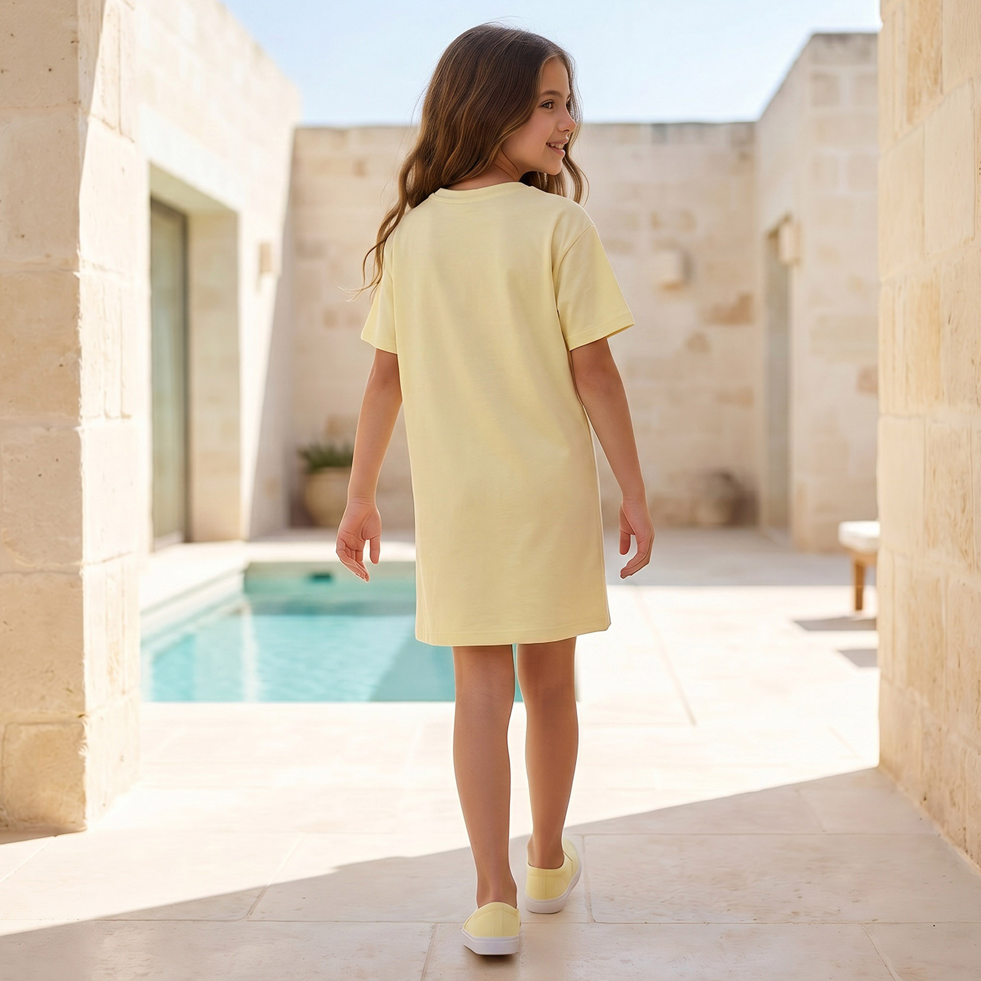 Round Neck Short Sleeves Knee Length T-shirt Dress with Powerpuff Girls Print-girls-clothing-dressesandjumpsuits-image-3