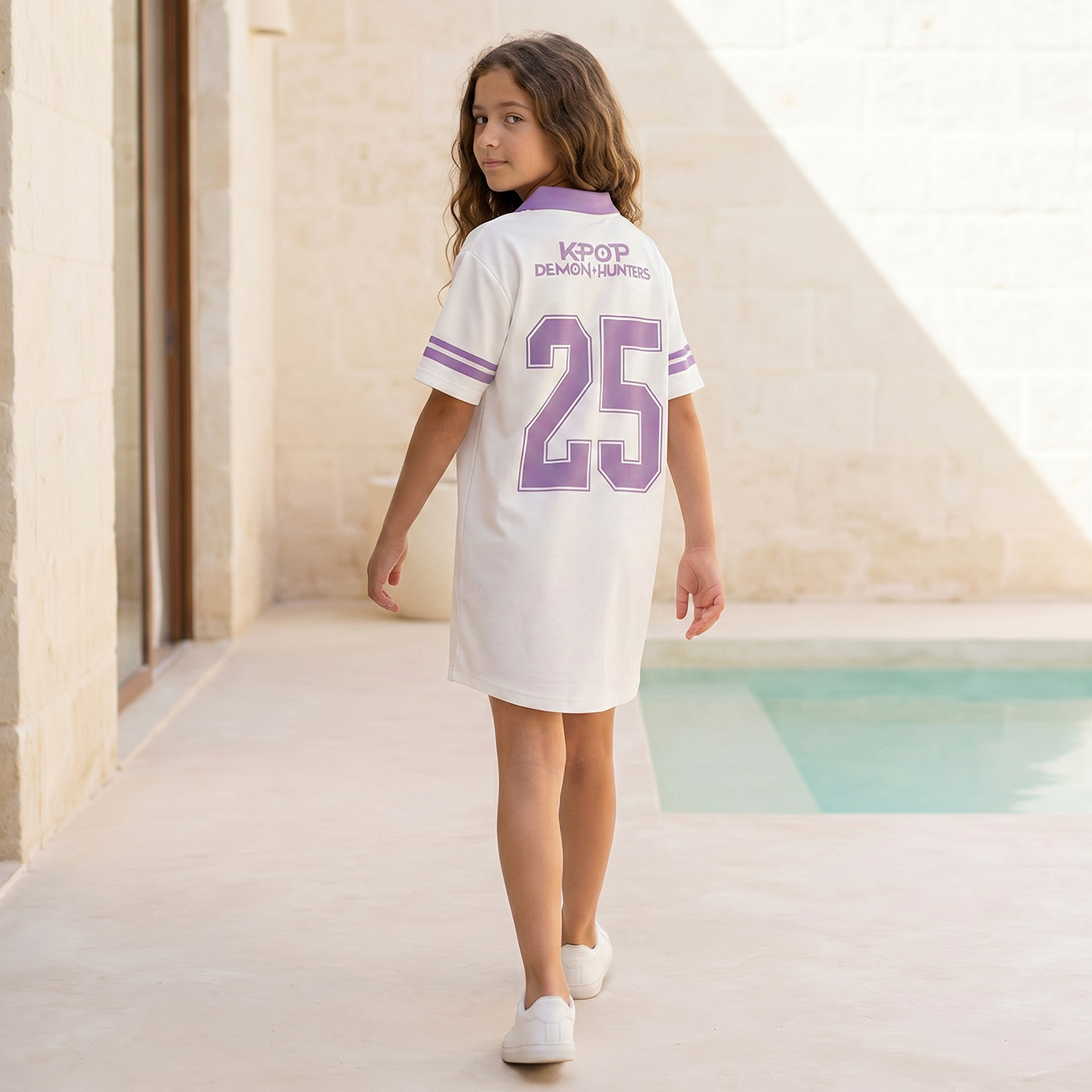 Netflix Collared Short Sleeves Knee Length T-shirt Dress with KPop Demon Hunters Print-girls-clothing-dressesandjumpsuits-image-3