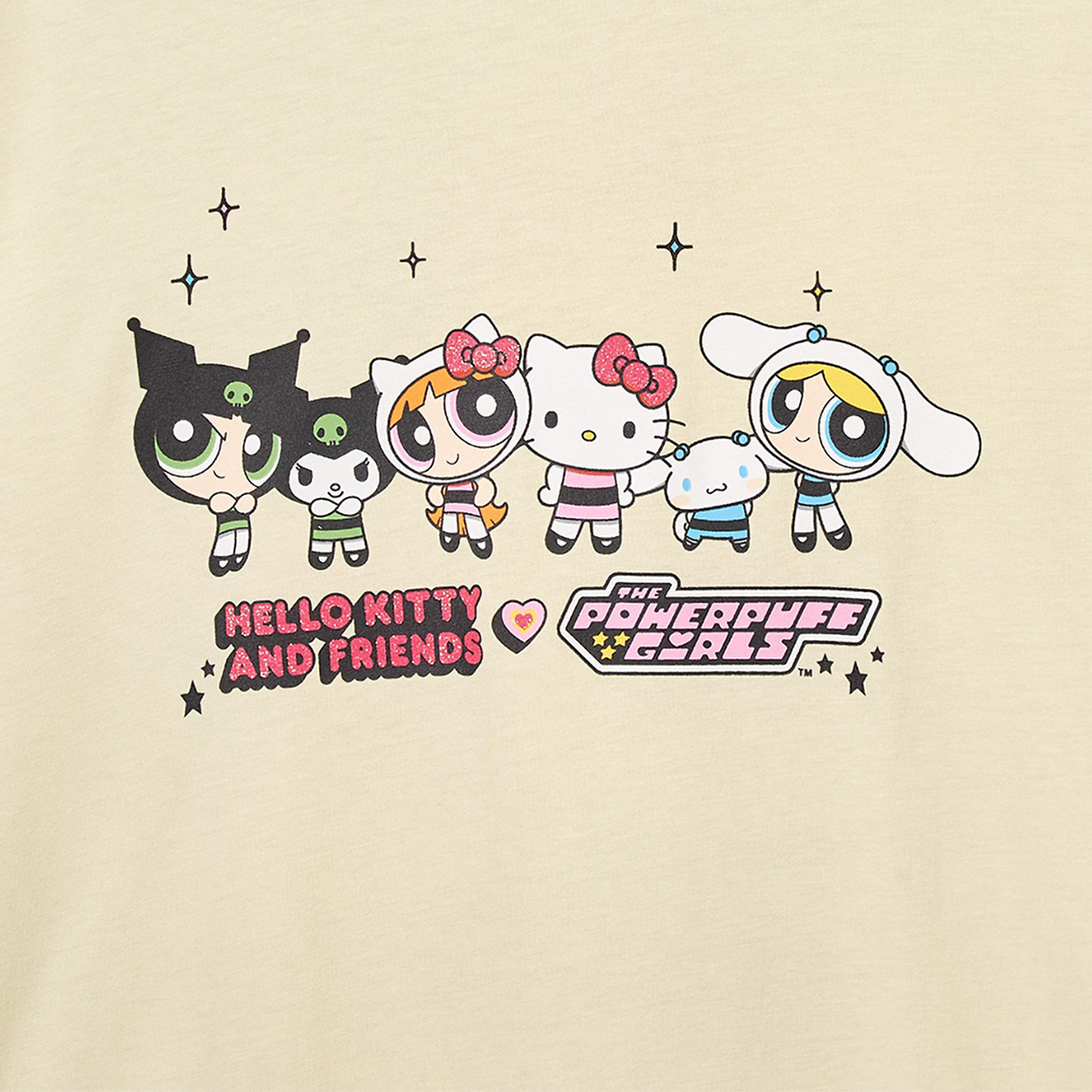 Round Neck Short Sleeves Knee Length Shift Dress with Powerpuff Girls and Hello Kitty Print-girls-clothing-dressesandjumpsuits-image-4