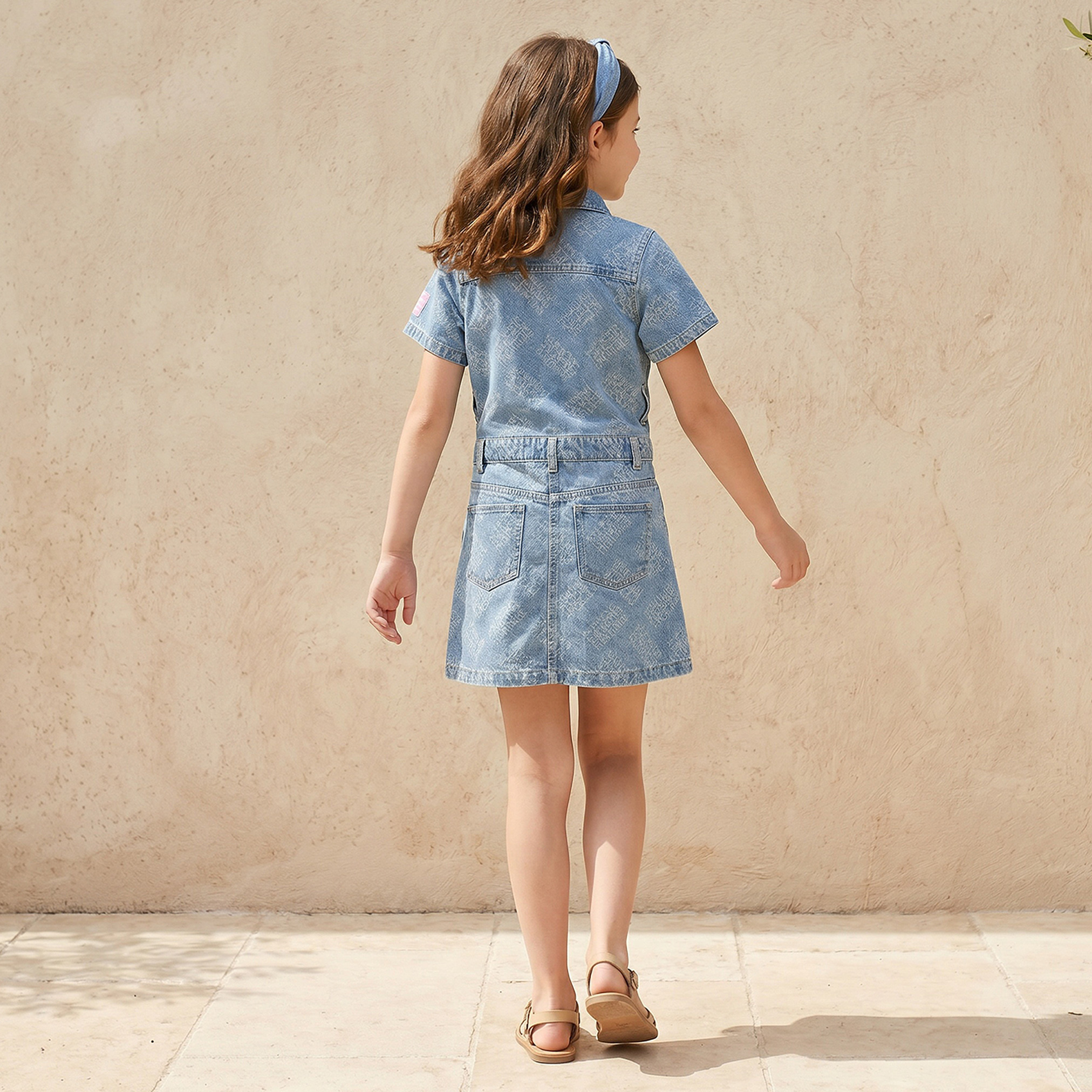 Netflix Collared Short Sleeves Knee Length Denim Dress with KPop Demon Hunters Print-girls-clothing-dressesandjumpsuits-image-2