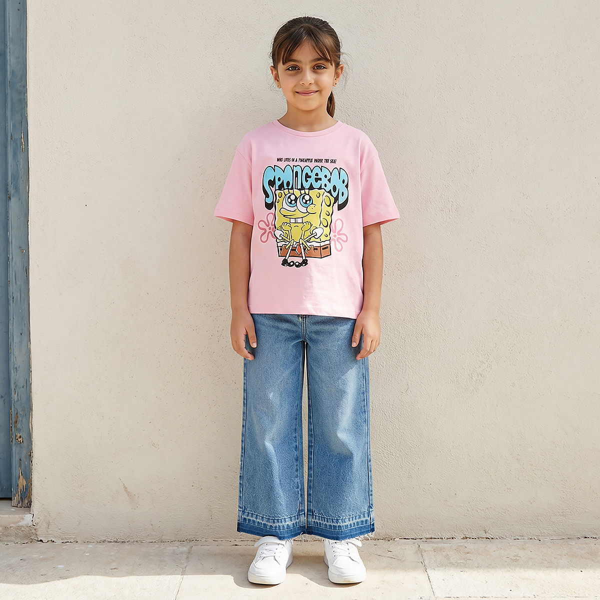 Crew Neck Short Sleeves T-shirt with SpongeBob SquarePants Print-girls-clothing-tshirts-image-5