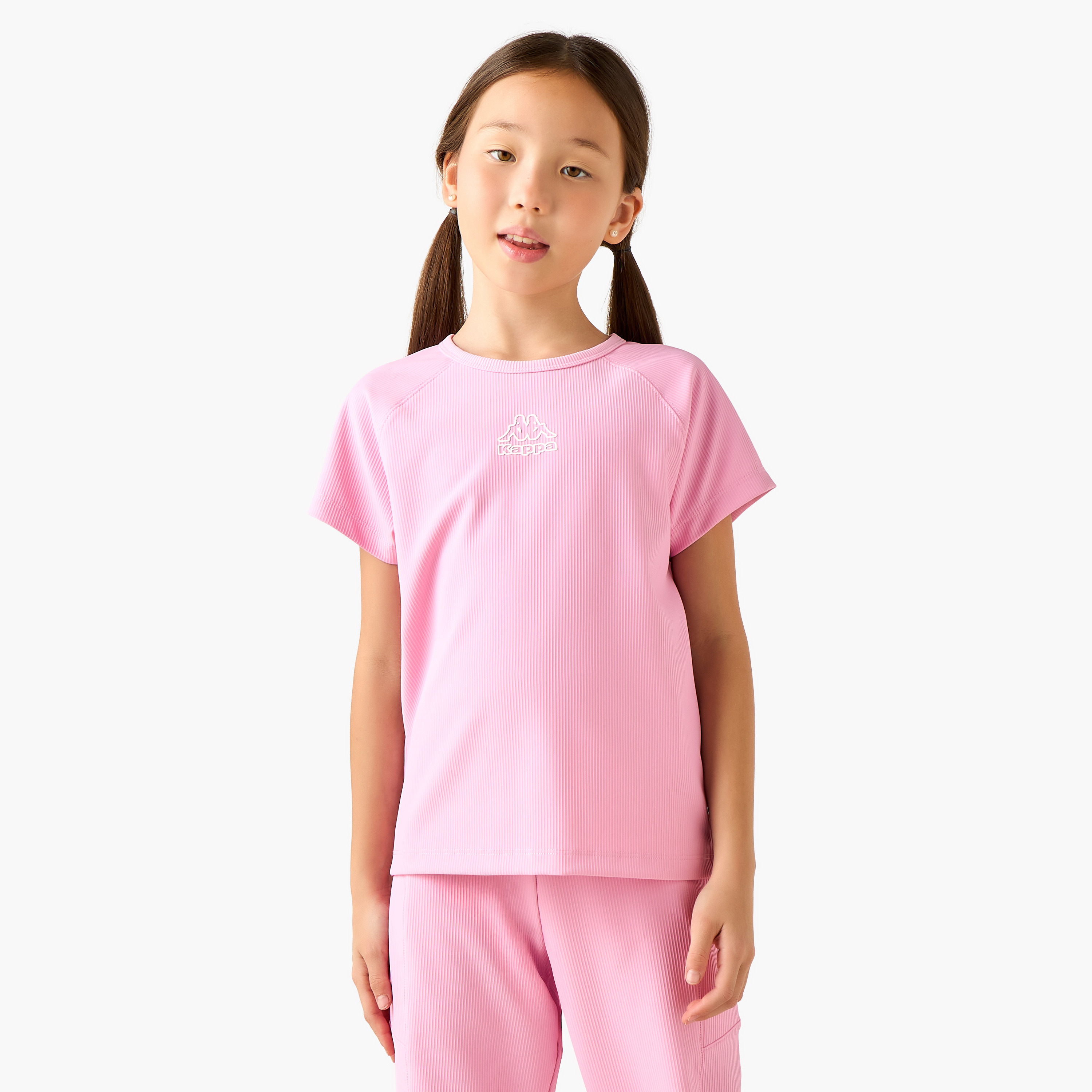 Kappa Crew Neck Short Raglan Sleeves T-shirt with Ribbed Texture-girls-clothing-tshirts-image-1