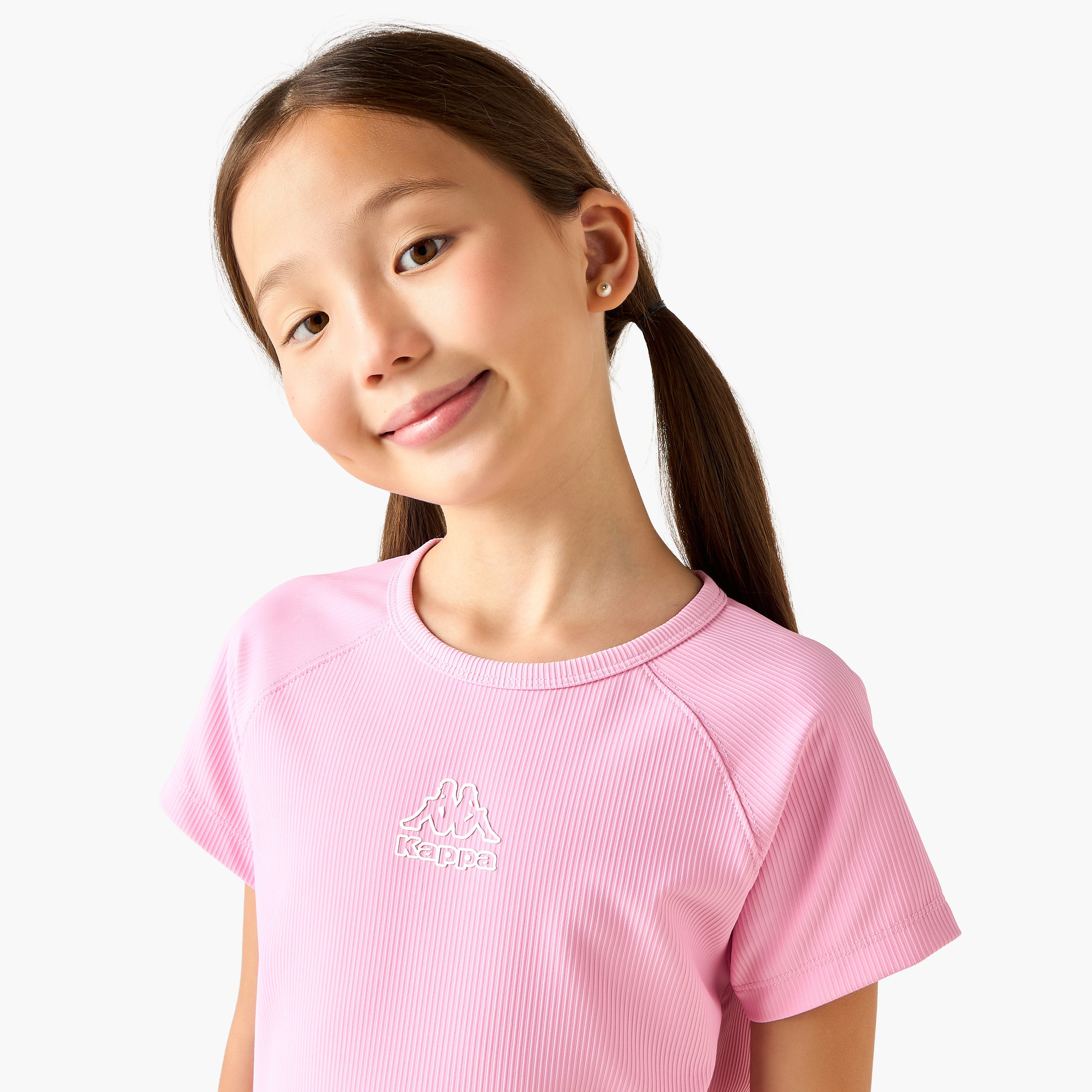 Kappa Crew Neck Short Raglan Sleeves T-shirt with Ribbed Texture-girls-clothing-tshirts-image-4