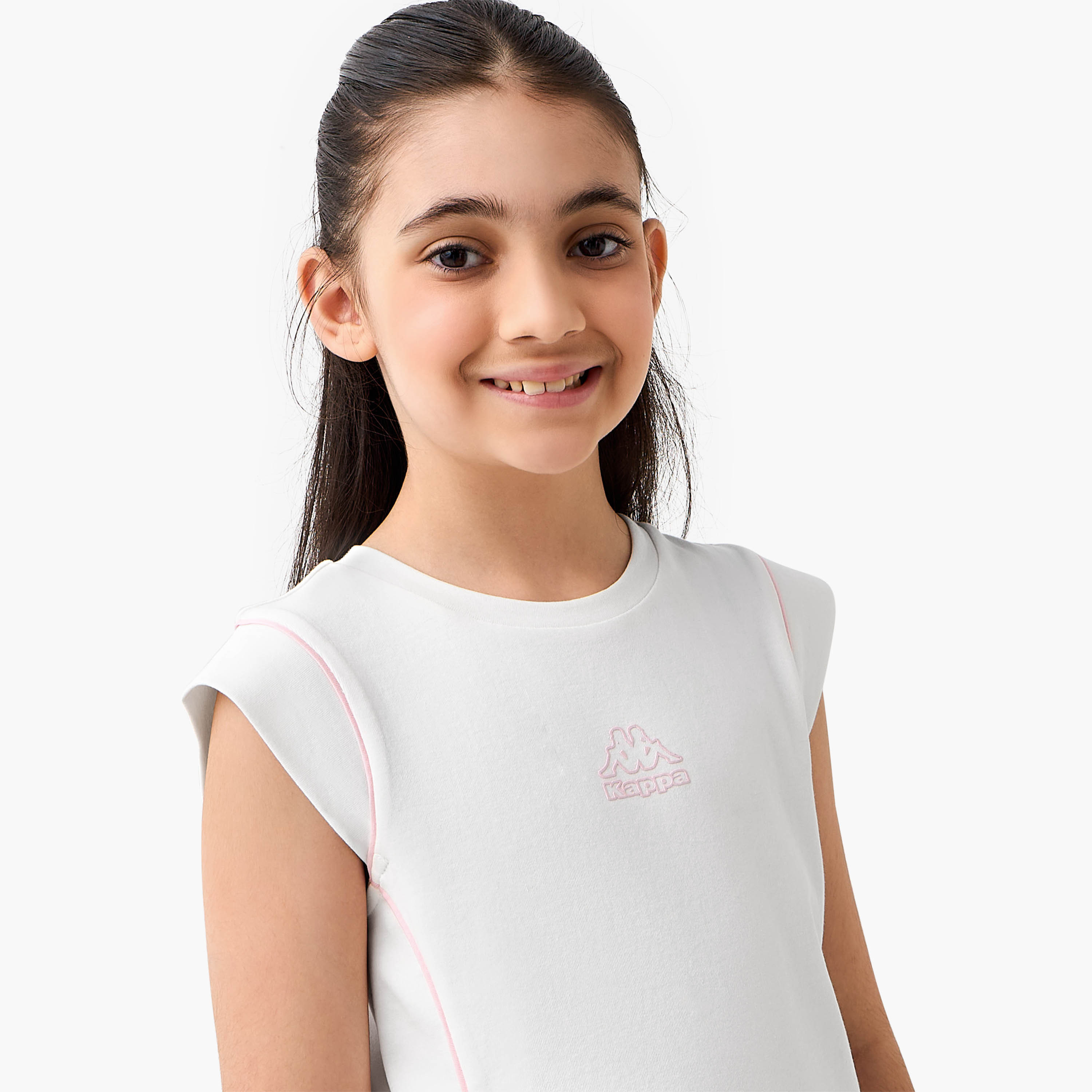 Kappa Cap Sleeves T-shirt with Logo Print-girls-clothing-tshirts-image-4