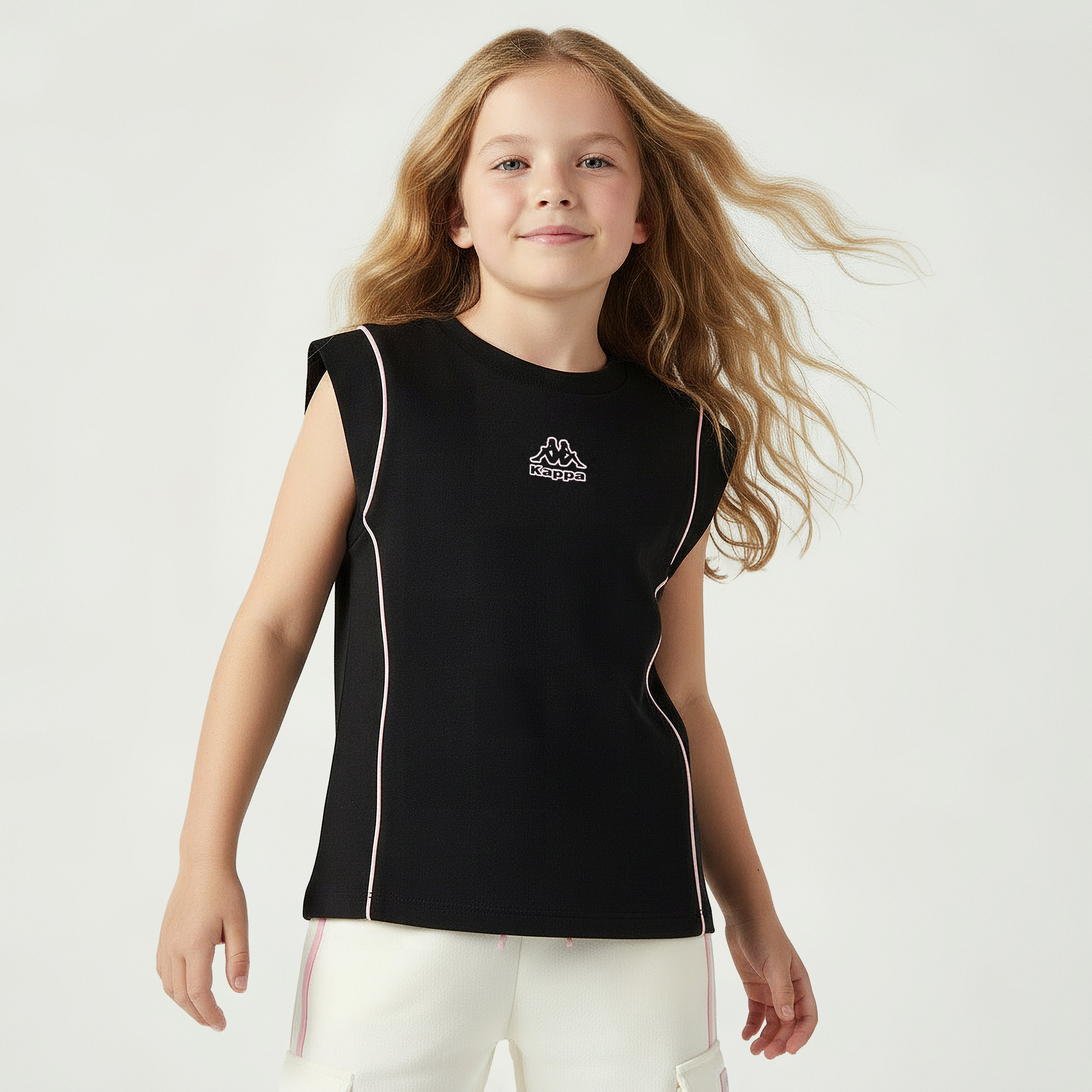 Kappa Crew Neck Sleeveless T-shirt with Logo Print-girls-clothing-tshirts-image-1