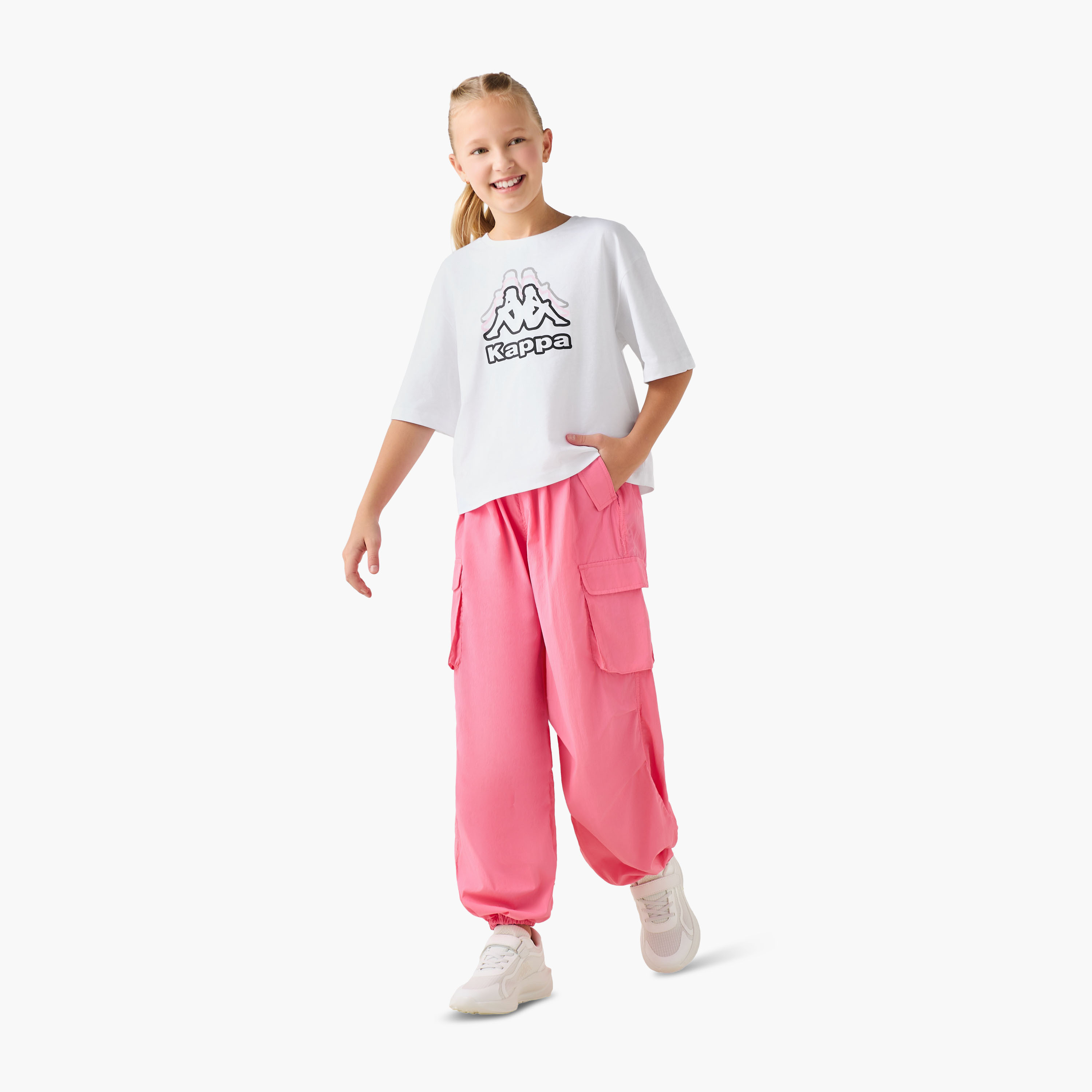 Kappa Elasticated Waist Joggers with Flap Pockets-girls-clothing-bottoms-joggersandtrackpants-image-2