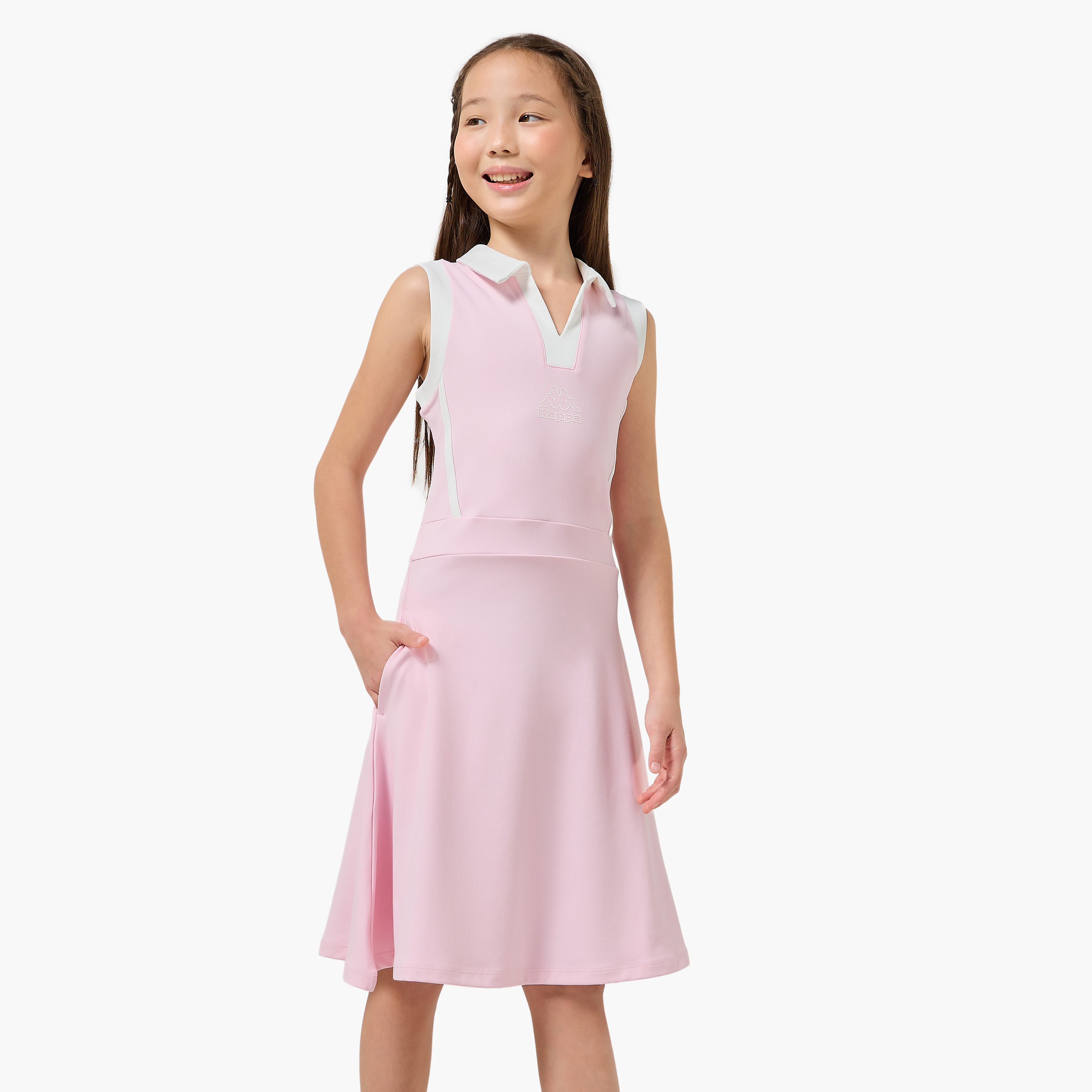 Kappa Collared Sleeveless Knee Length A-Line Dress with Pockets-girls-clothing-dressesandjumpsuits-image-1