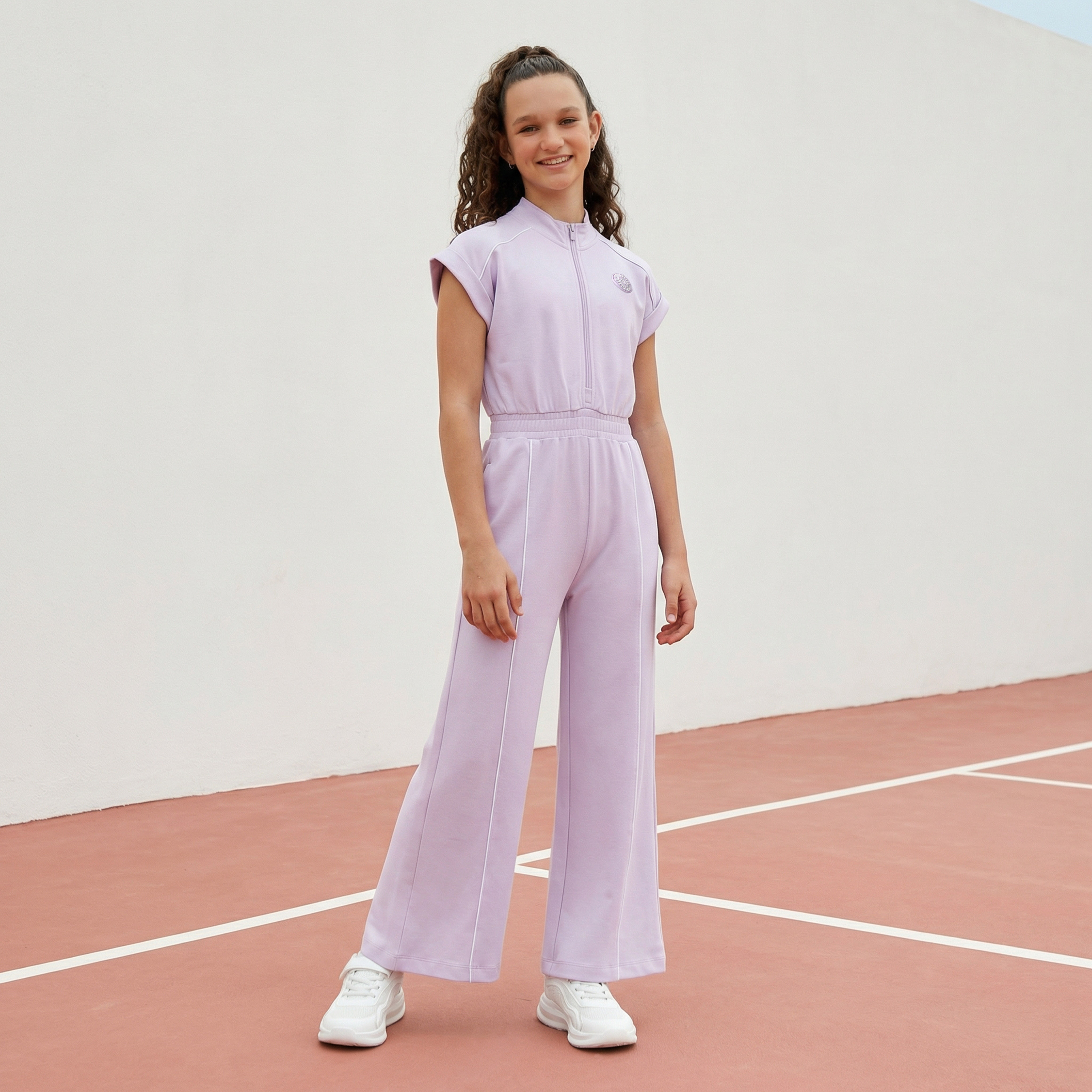 Kappa High Neck Short Sleeves Jumpsuit with Zip Closure-girls-clothing-dressesandjumpsuits-image-1