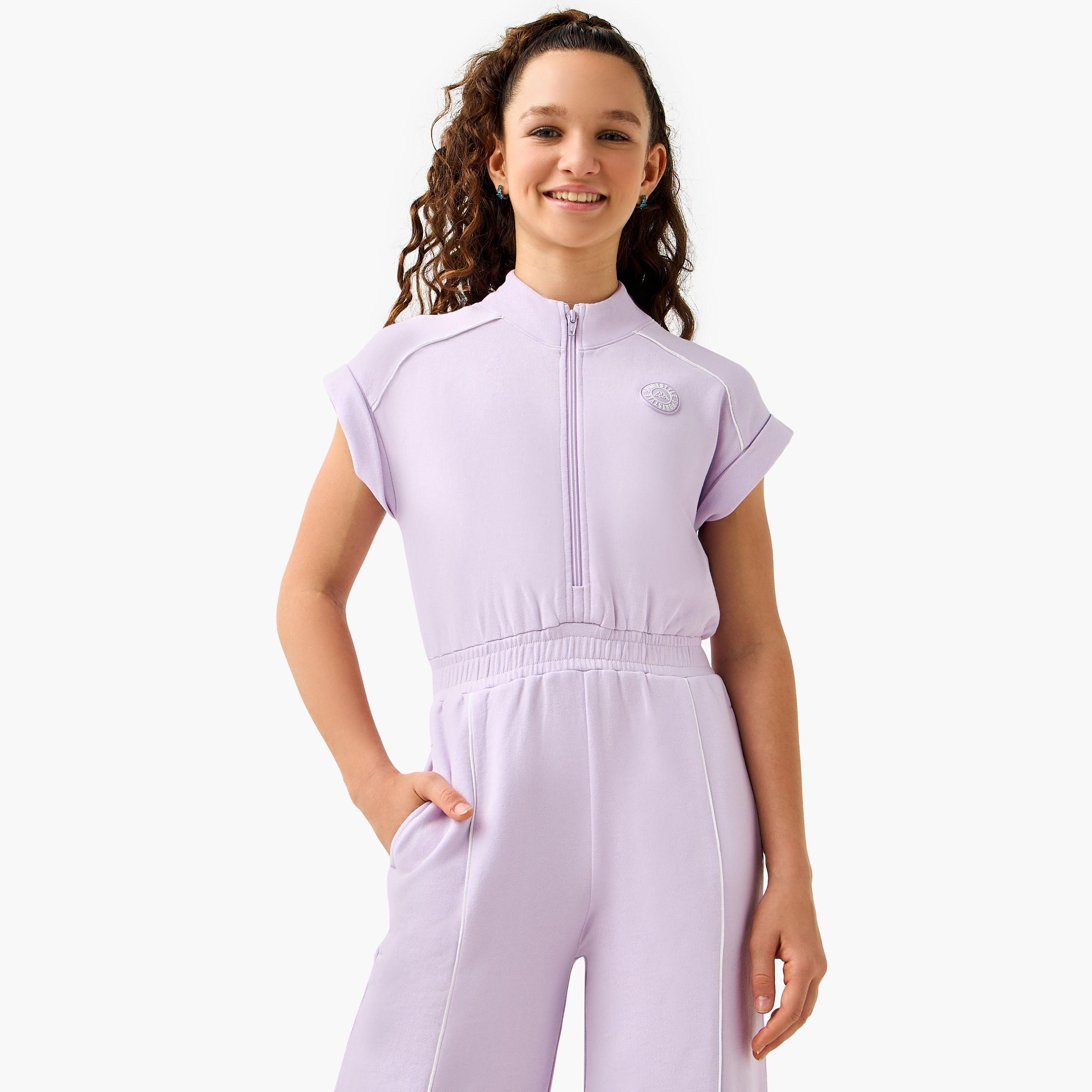 Kappa High Neck Short Sleeves Jumpsuit with Zip Closure-girls-clothing-dressesandjumpsuits-image-2