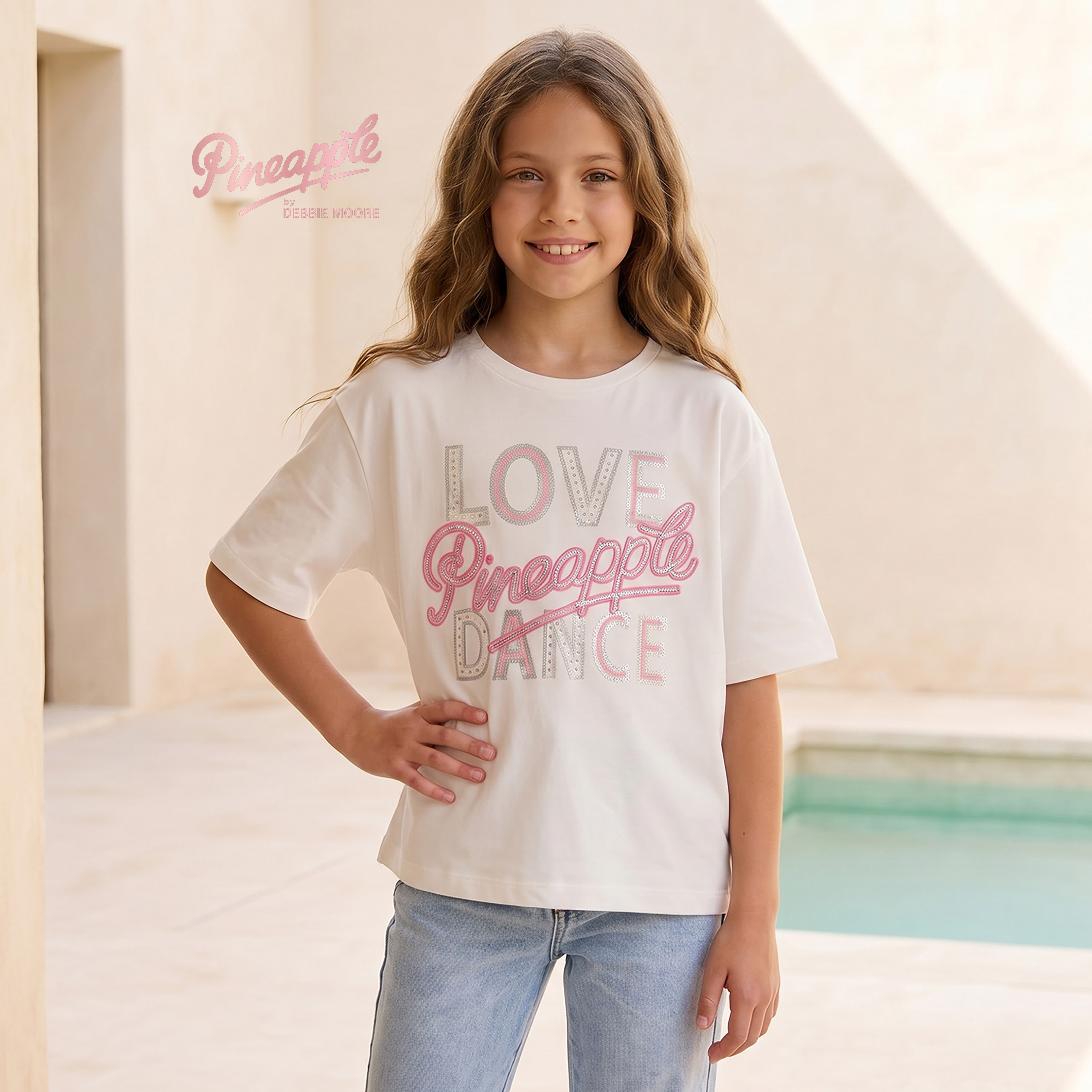 Pineapple Round Neck Short Sleeves T-shirt with Typographic Print-girls-clothing-tshirts-image-1
