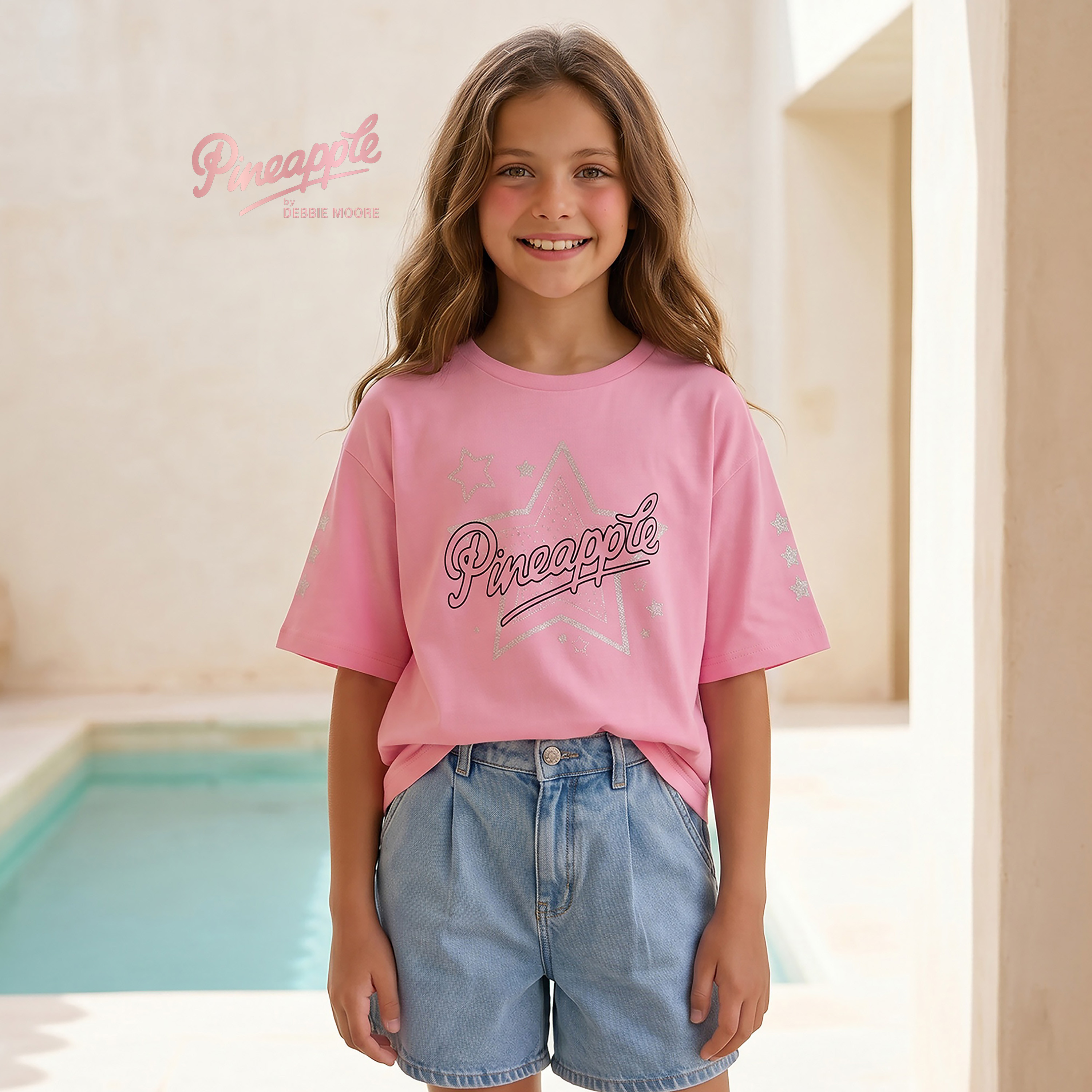 Pineapple Round Neck Short Sleeves T-shirt with Star Print-girls-clothing-tshirts-image-1