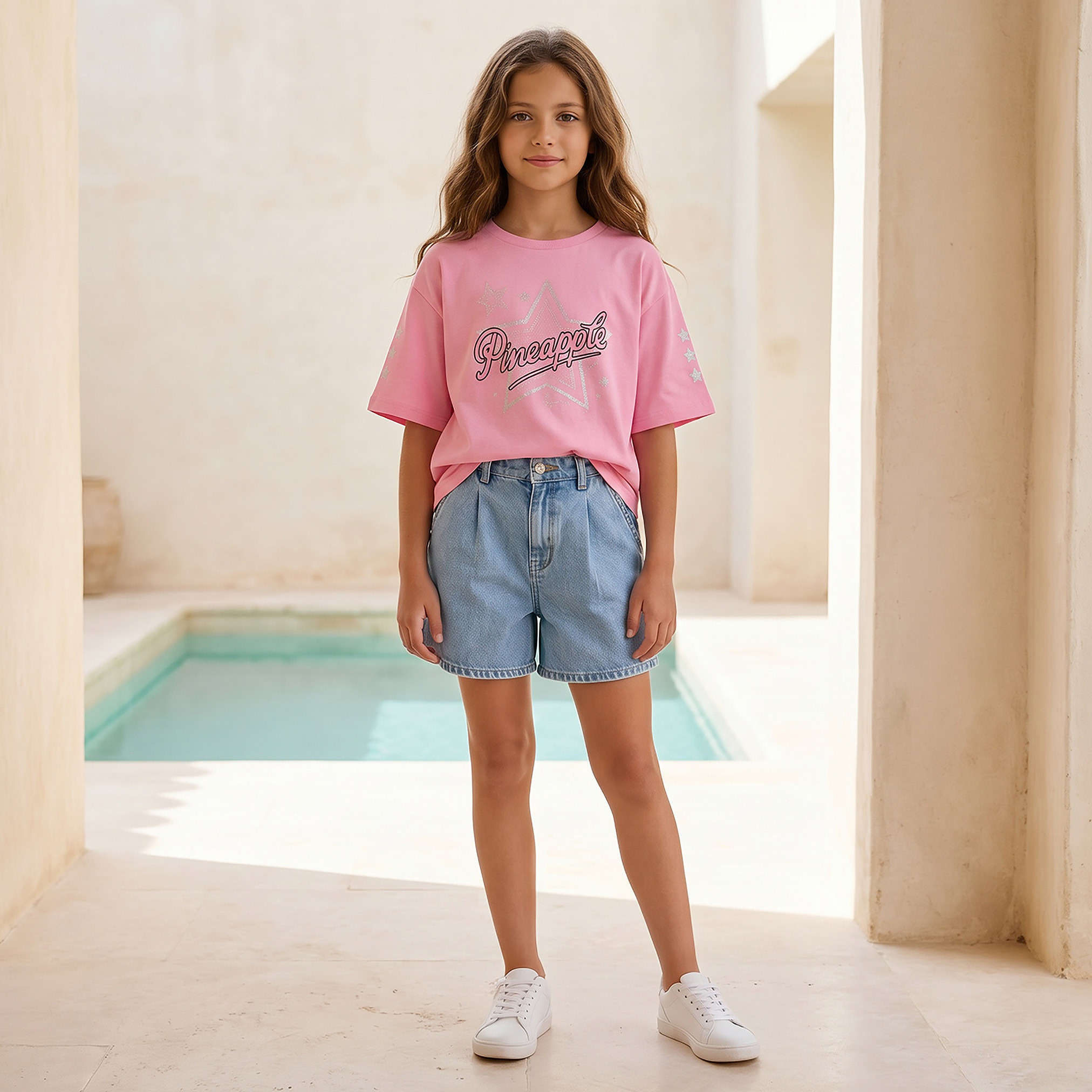 Pineapple Round Neck Short Sleeves T-shirt with Star Print-girls-clothing-tshirts-image-2