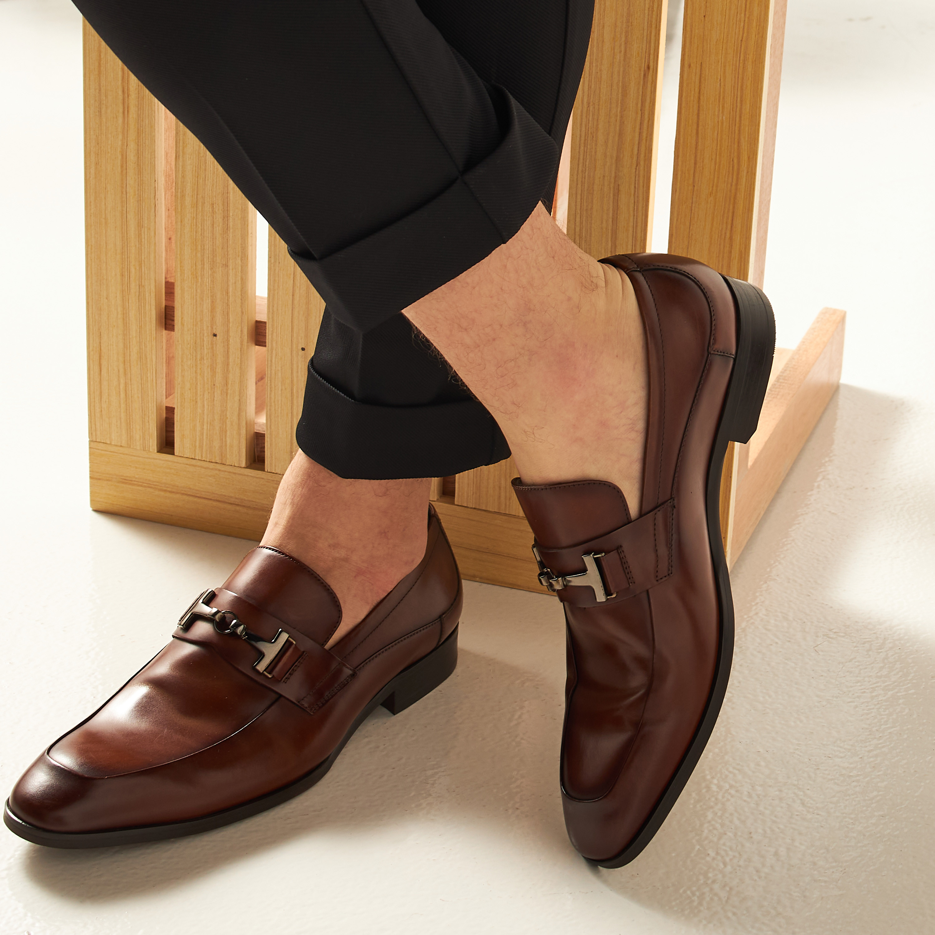 Mens tan slip hot sale on dress shoes