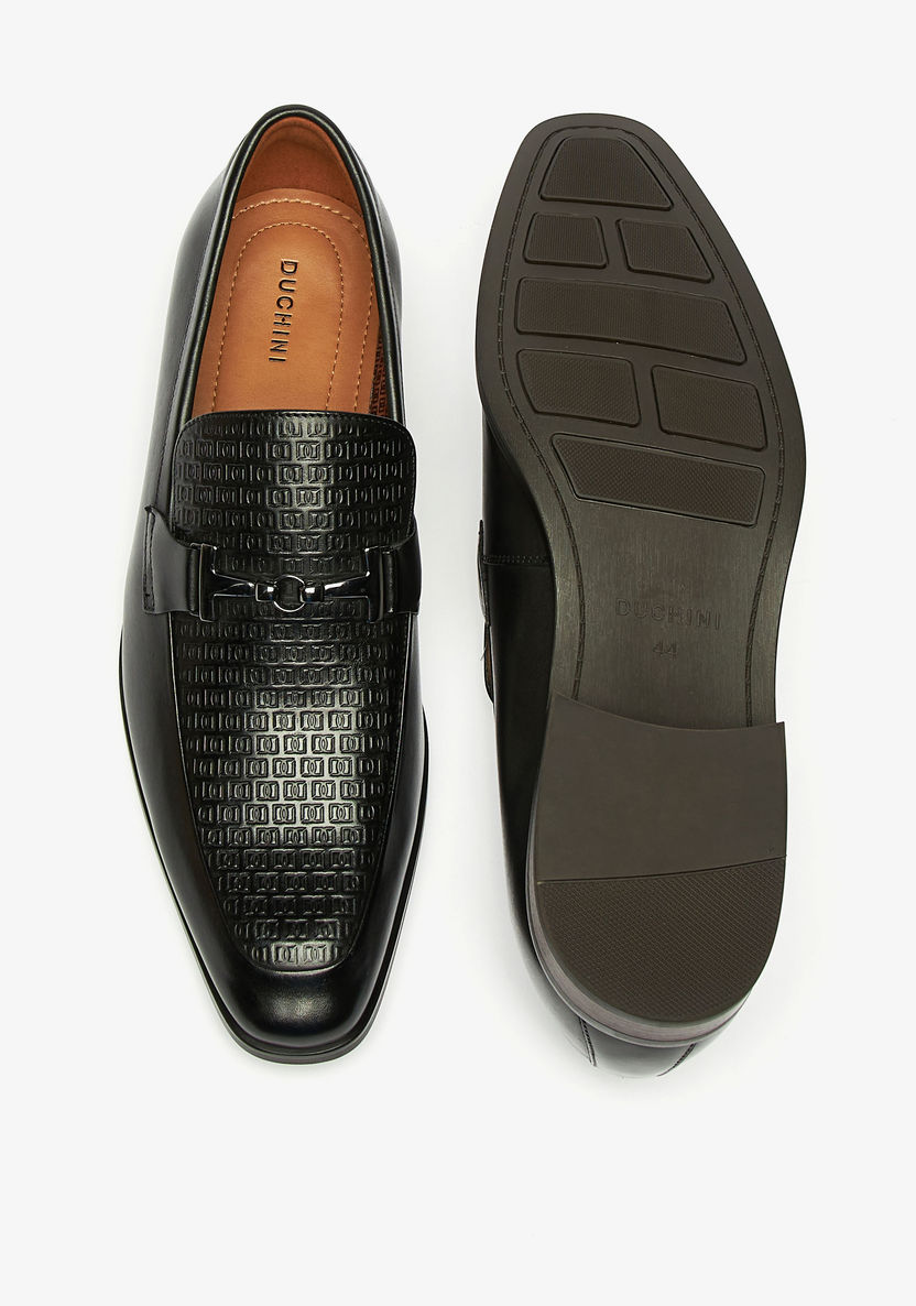 Duchini Men's Monogram Embossed Leather Slip-On Loafers-Loafers-image-5