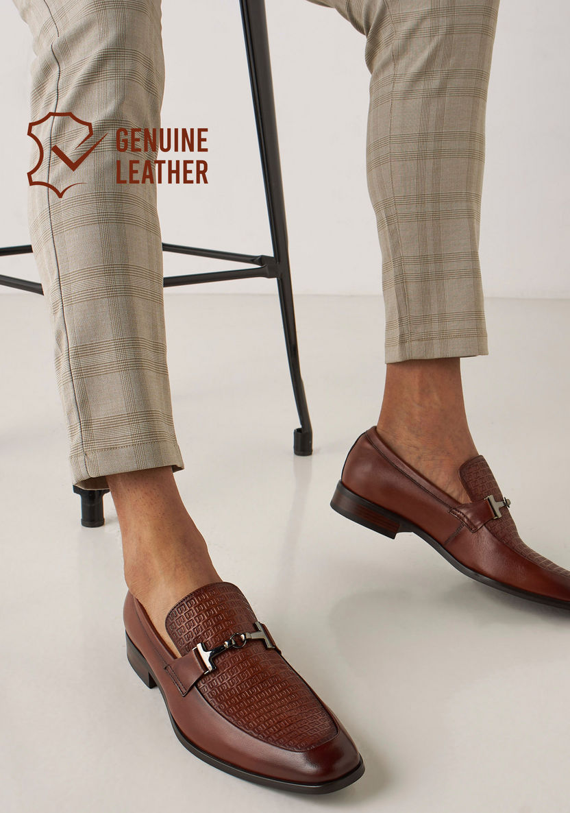 Duchini Men's Monogram Embossed Leather Slip-On Loafers-Loafers-image-1
