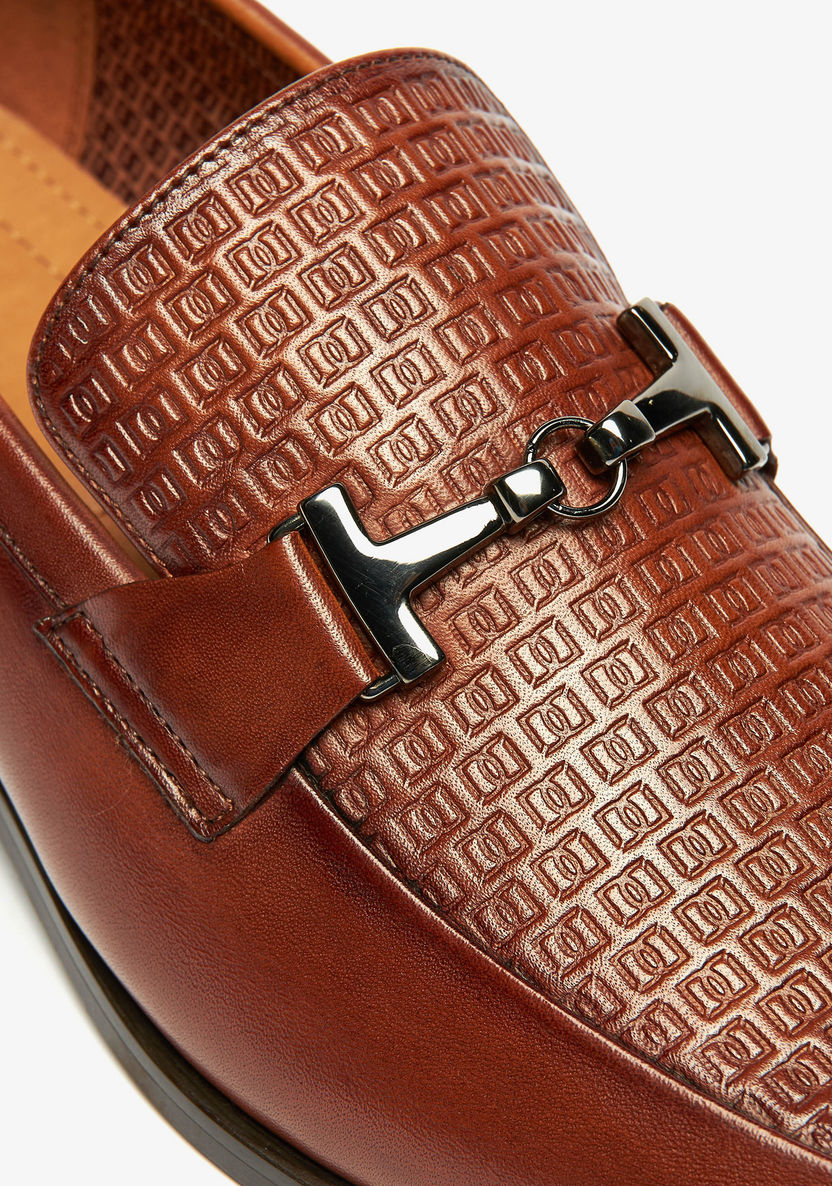 Duchini Men's Monogram Embossed Leather Slip-On Loafers-Loafers-image-4