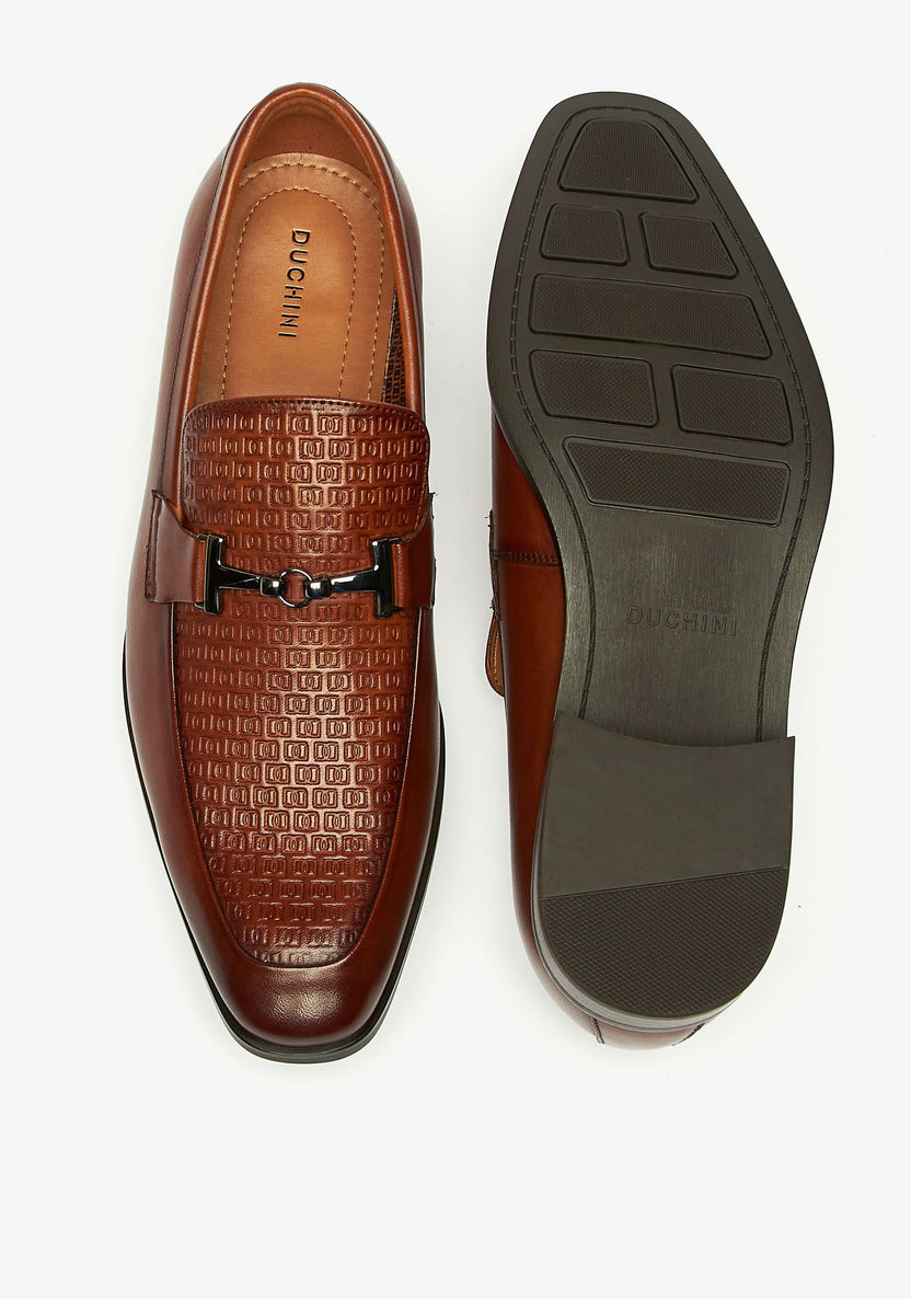 Duchini Men's Monogram Embossed Leather Slip-On Loafers-Loafers-image-5