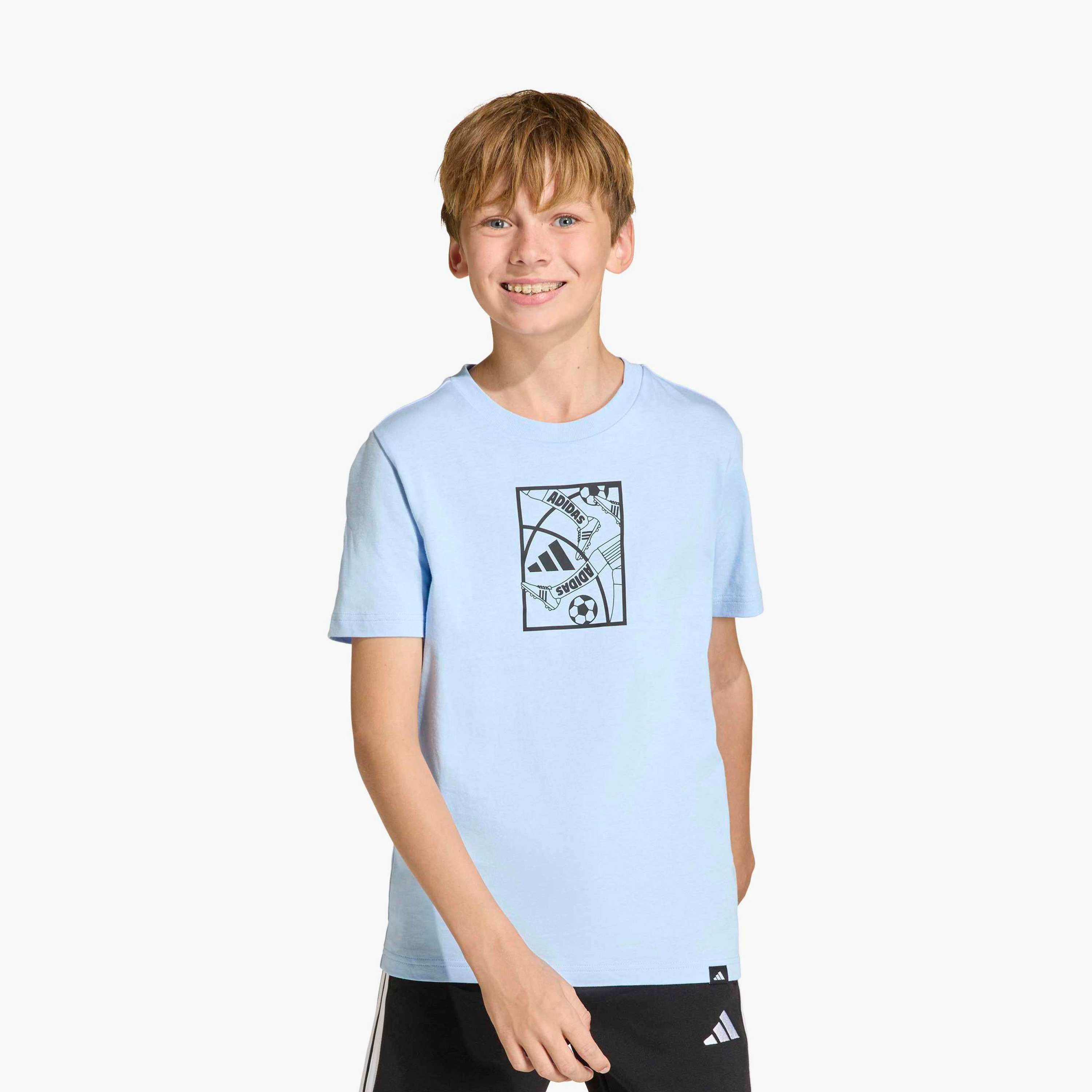 adidas Crew Neck Short Sleeves T-shirt with Football Print-boys-clothing-sportswear-tops-image-1